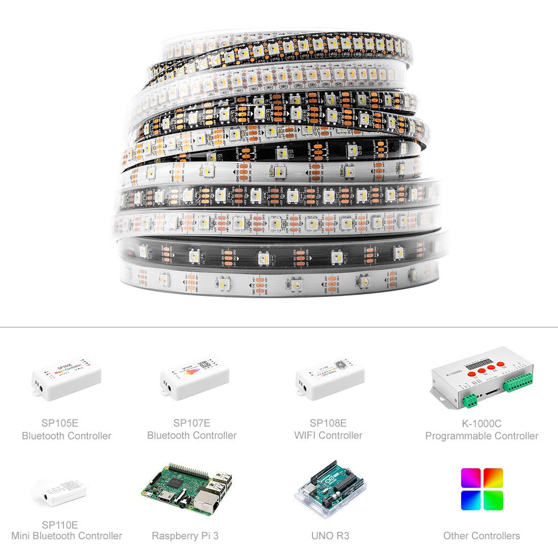 Btf-Lighting Rgbw Rgb+Natural White Sk6812 (Similar Ws2812B) Individually Addressable 3.3Ft 1M 144(2X72) Leds Flexible 4 Colors In 1 Led Dream Color Led Strip Ip30 Non-Waterproof Dc5V White Pcb