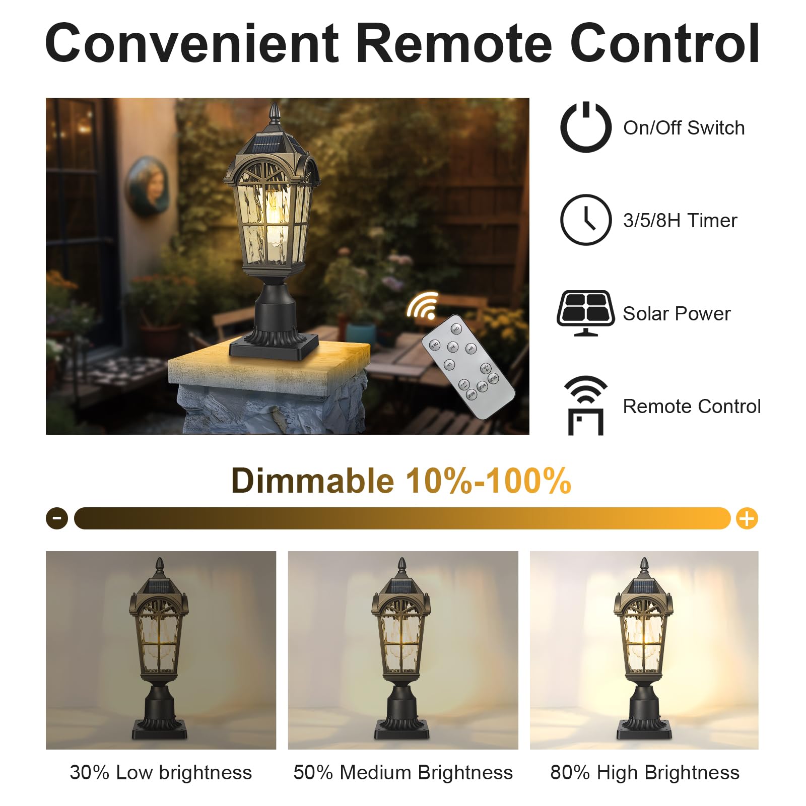 Starcurin Solar Powered Outdoor Post Light with Remote Control, Aluminum, Weatherproof, Dusk to Dawn, 9Y3P Model