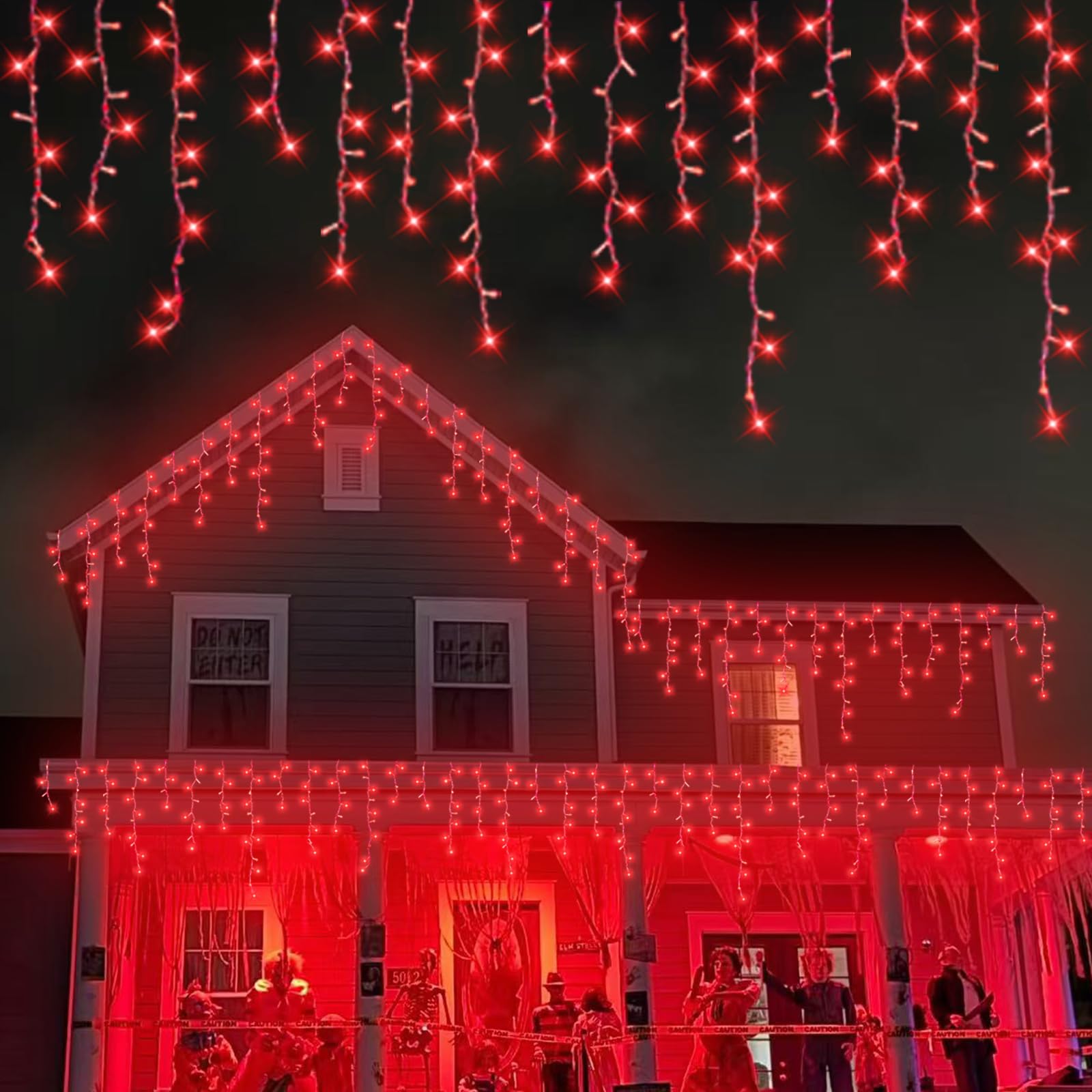 YEGUO 33ft 400 LED Red Icicle Lights, 80 Drops, 8 Modes, Connectable, Model JT-EL/FC300V0200-C