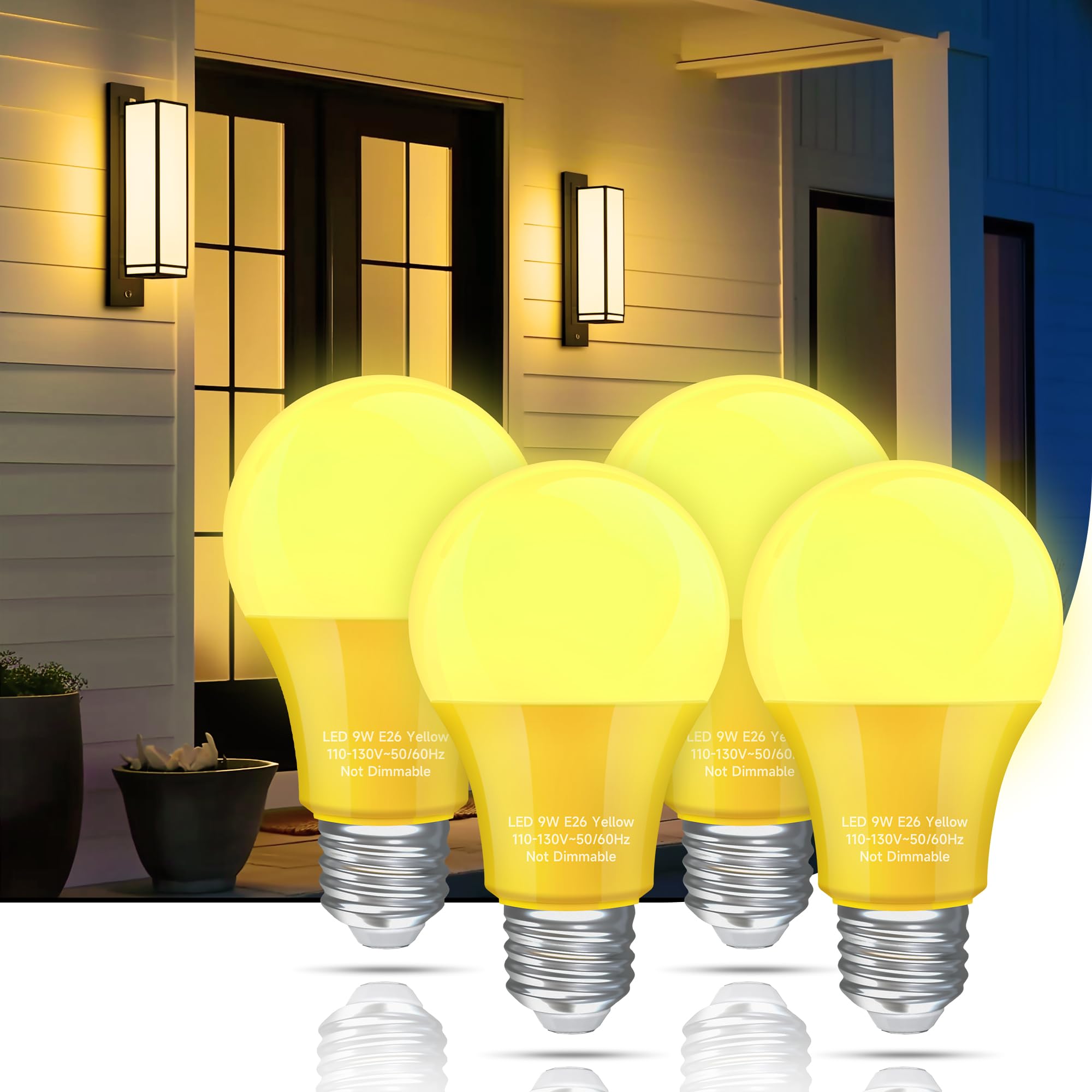 Nouscan LED Light Bulbs Outdoor, 9W Equivalent, E26 Medium Base, Orange Purple, 4 Pack, Plastic-coated Aluminum