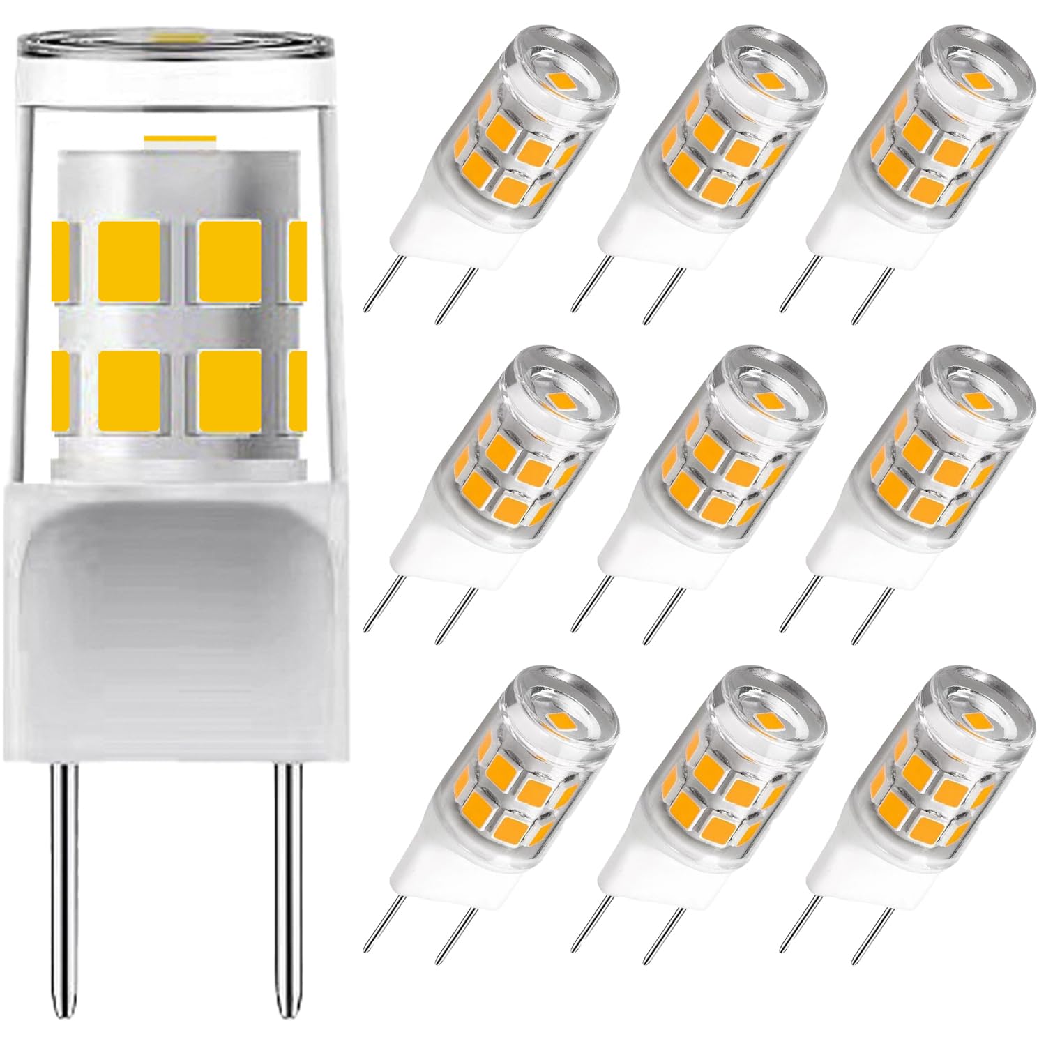 (10Pack) G8 Led Bulbs,T4 3W Replacement For 20-25W Halogen Bulb,Warm White 3000K,Gy8.6 Jcd Type Bi-Pin Base,120V,Puck Light Bulb
