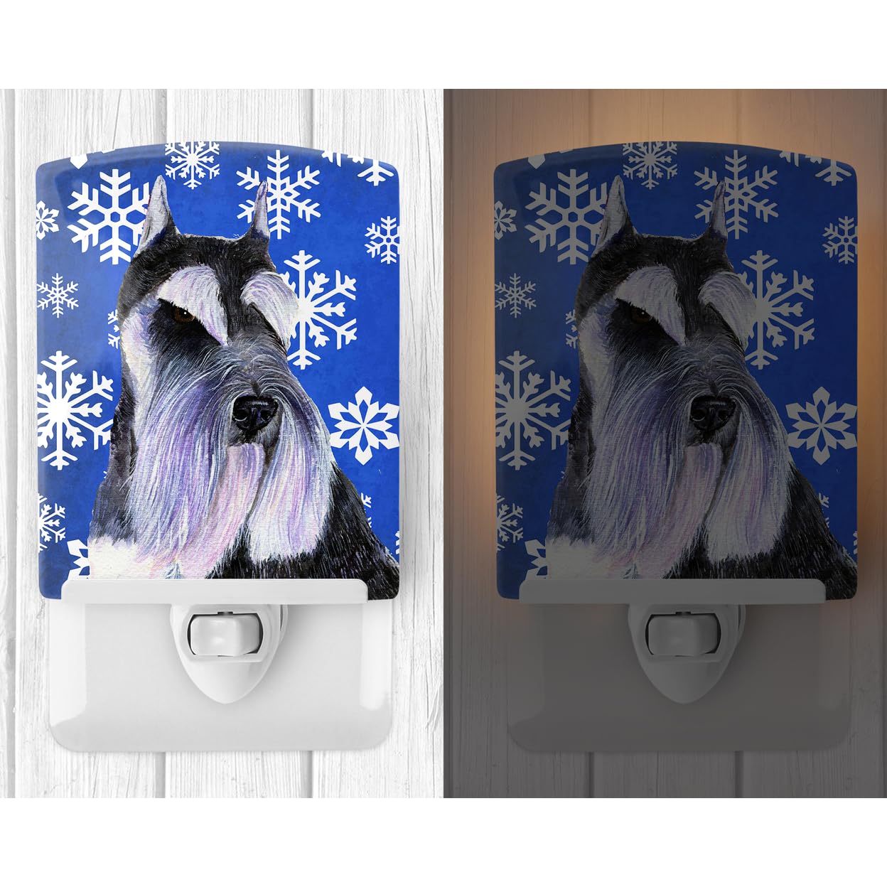 Carolines Treasures Night Light - Schnauzer Winter Snowflakes, Ceramic, 6x4x3, Multicolor, Model SS4615CNL