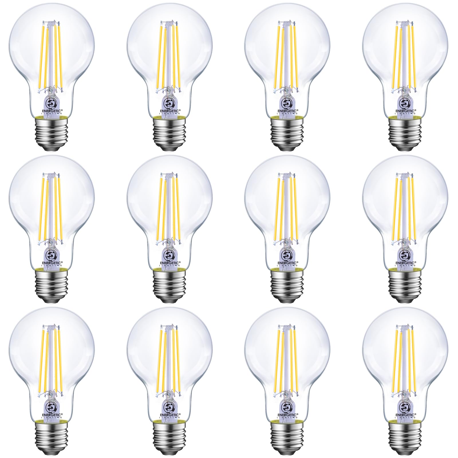 Energetic Dimmable Led Filament Light Bulbs, 8W, 60 Watt Equivalent, Cool White 4000K, Classic Clear Glass, A19 Led Light Bulb, 