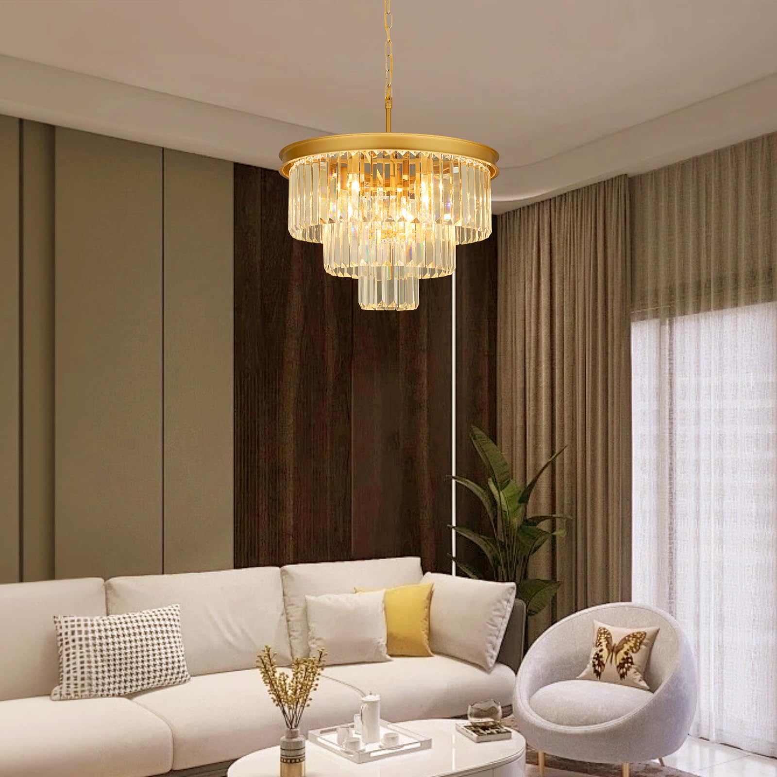 Weesalife Crystal Chandeliers For Dining Room Lights Fixtures  9 Lights Gold Modern Chandeliers For Bedroom  3-Tier Round Crystal Lighting Fixtures For Living Room Entryway Kitchen Island D20 Inch