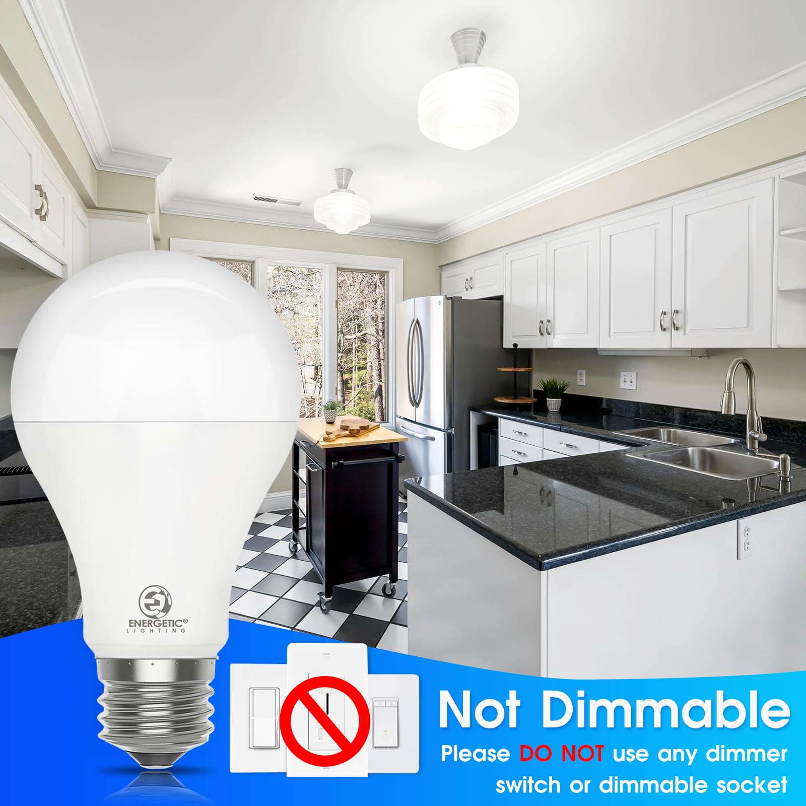 Energetic Smarter Lighting Super Bright 50/100/150W 3-Way A21 Led Light Bulb, 800/1600/2200 Lumens, 3000K Warm White, Non-Dimmab