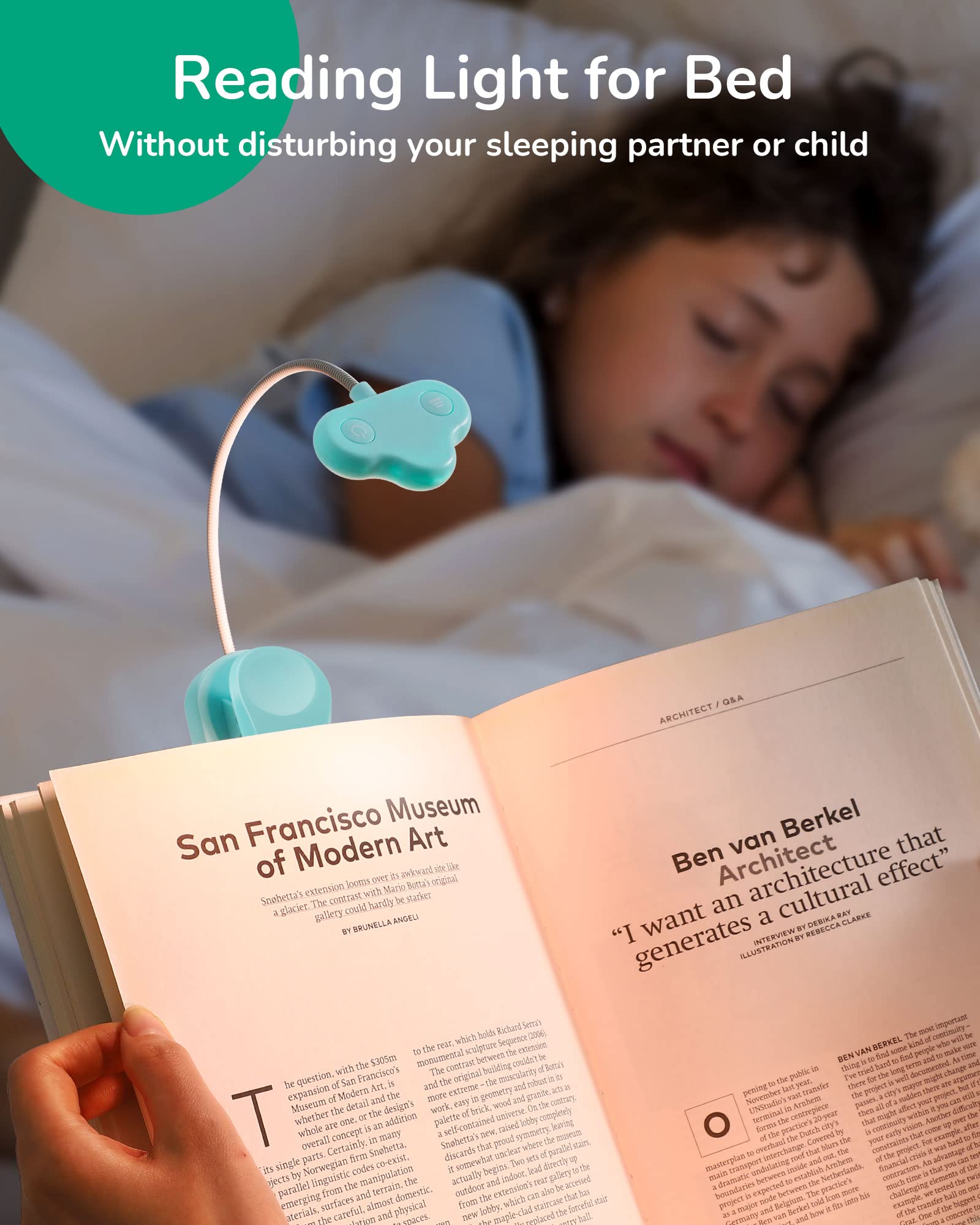 EDISHINE Reading Light for Book in Bed, Portable Clip-on Lamp, USB Rechargeable, 3 Color Modes & Stepless Dimmable, 2 Charging M