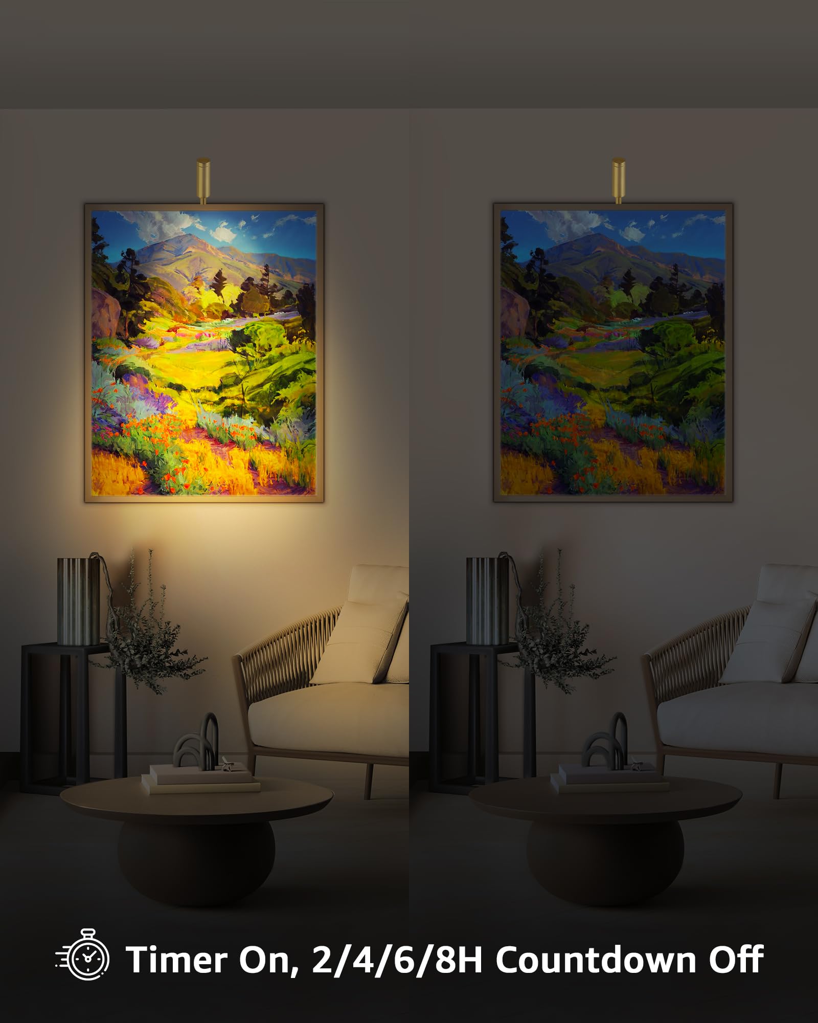 URTOM Brass Picture Light - LED Art Lighting with Remote Control & Timer, 3000K Warm White, Model PALA01HT