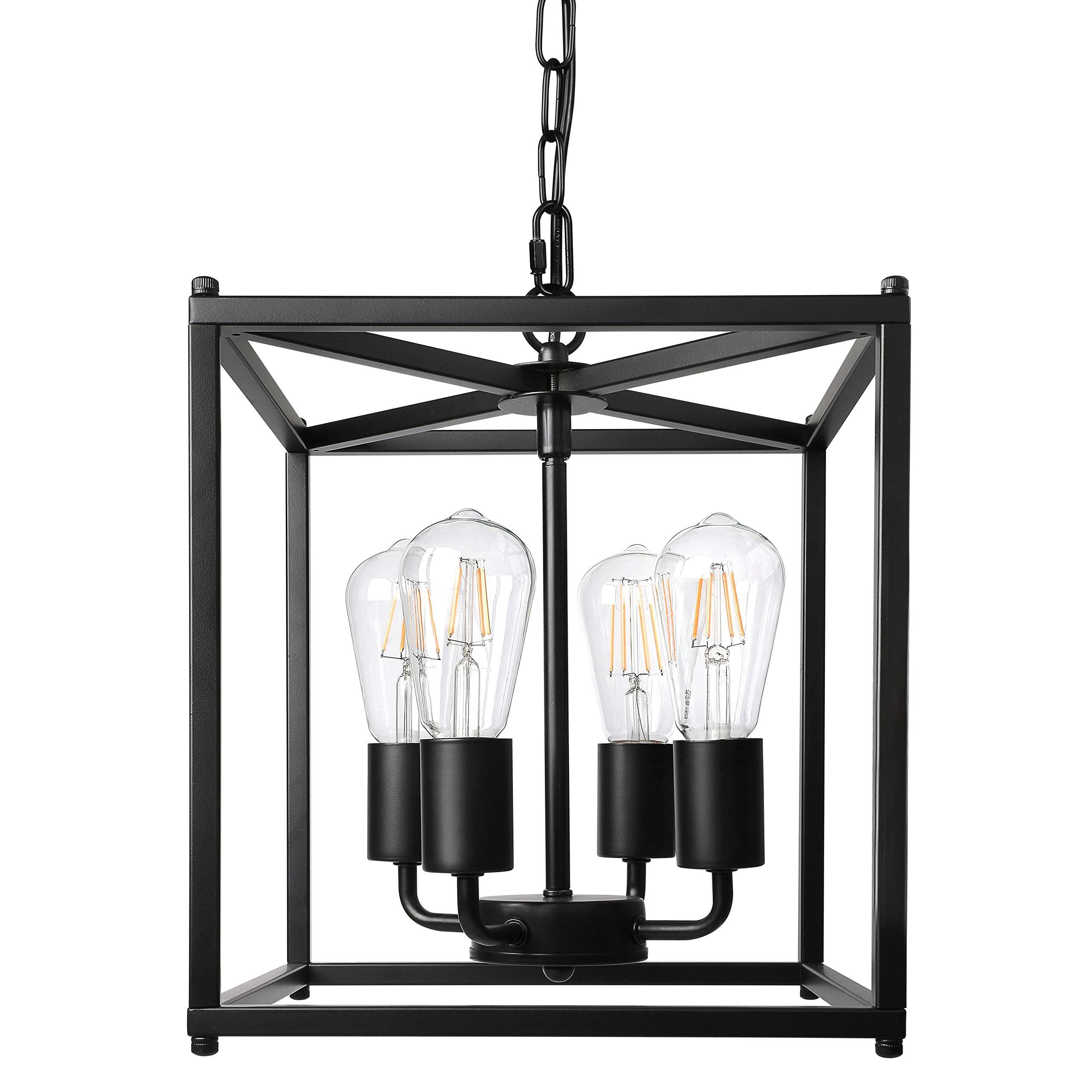 Unicozin 4-Light Black Farmhouse Chandelier, Metal Lantern Pendant Light, Adjustable Height, E26 Base, KD-9105s