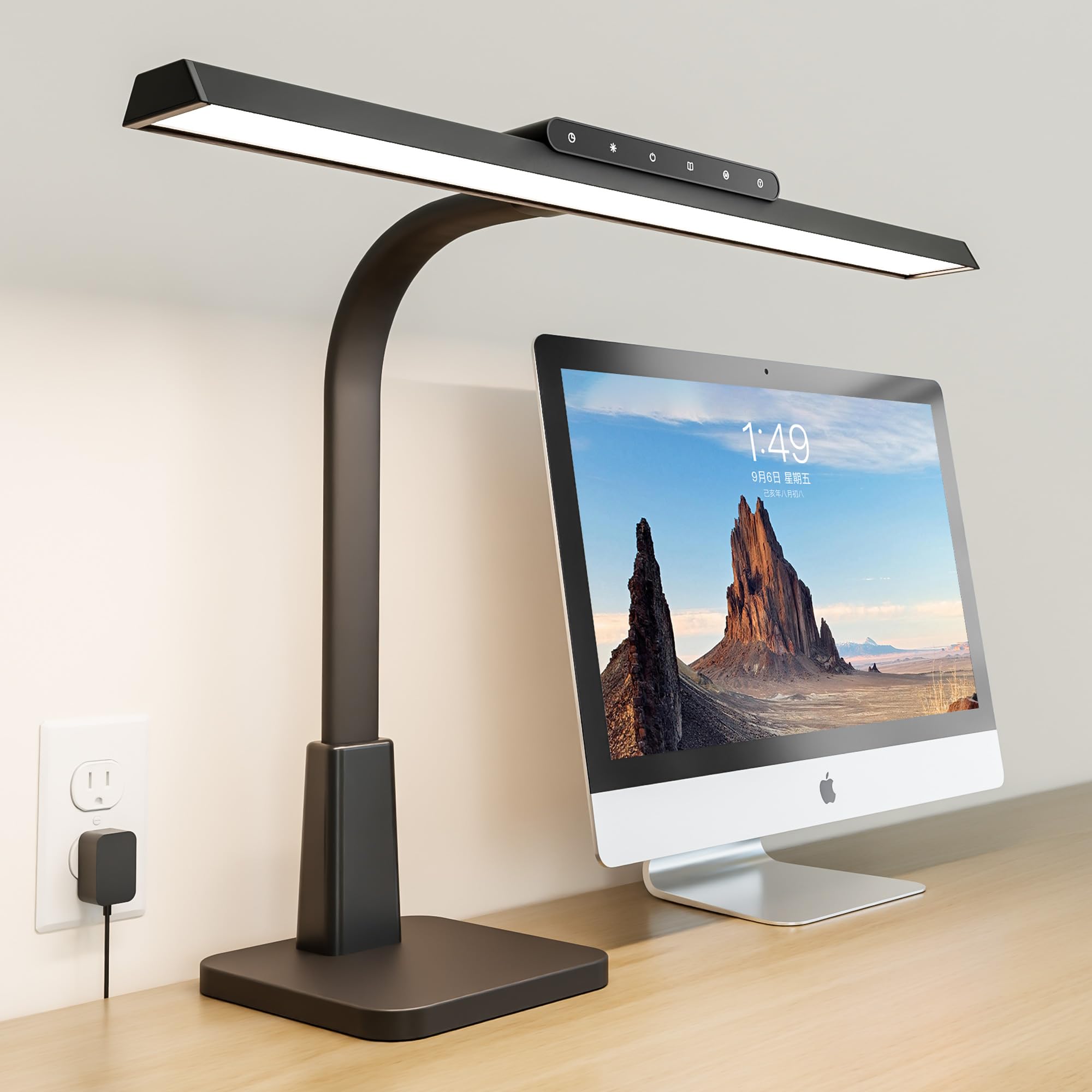 LED Desk Lamp for Home Office with Base  Dimmable Eye-Caring Computer Light with Memory & Timer Functions  Flexible Gooseneck Touch Control Architect Desk Light for Reading  Study  Workbench (Black)