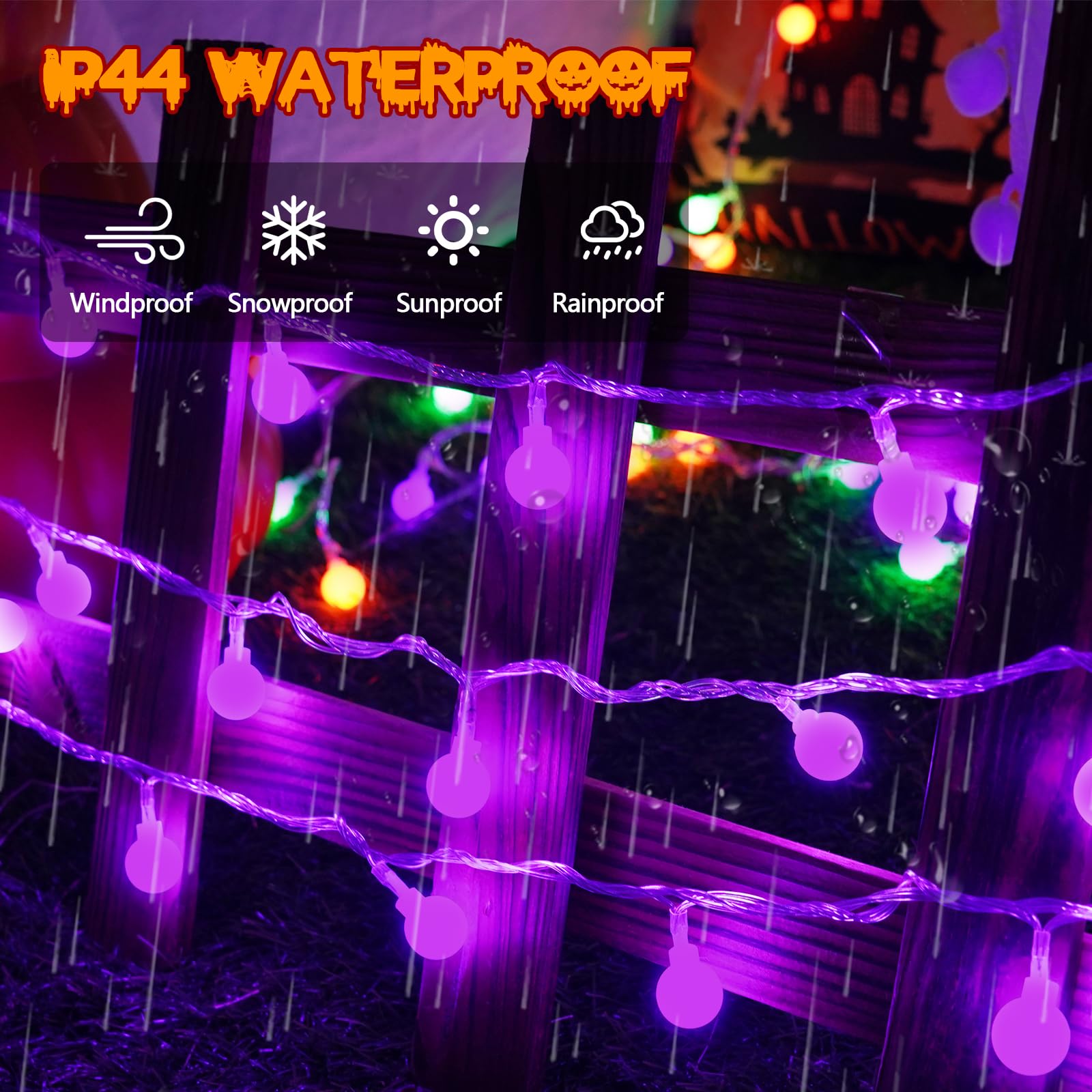 LORRYTE 100LED Connectable Globe String Lights - 43FT, Purple, Waterproof, 13 Modes, Timer, Indoor/Outdoor Decor