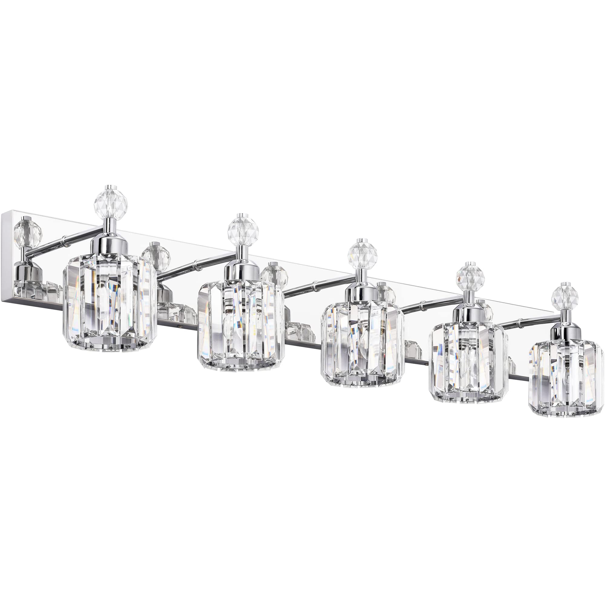 PRESDE Modern Crystal Vanity Light Fixture, 5-Light, Chrome, Stainless Steel for Bathroom Over Mirror