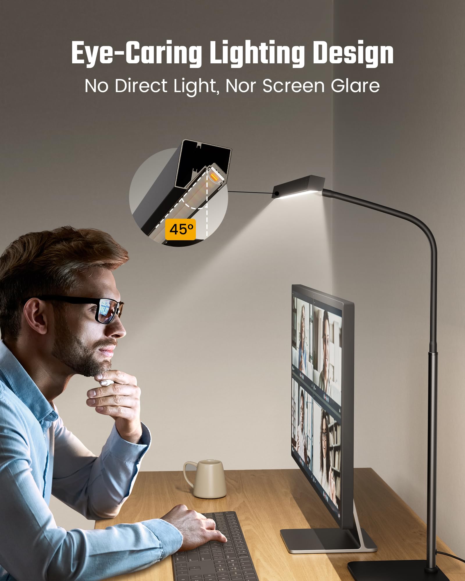 SUPERDANNY LED Desk Lamp - 12W Touch Control, 3 Colors, Eye-Caring, Gooseneck, Black, Stable Base, Model SDDL019010404B