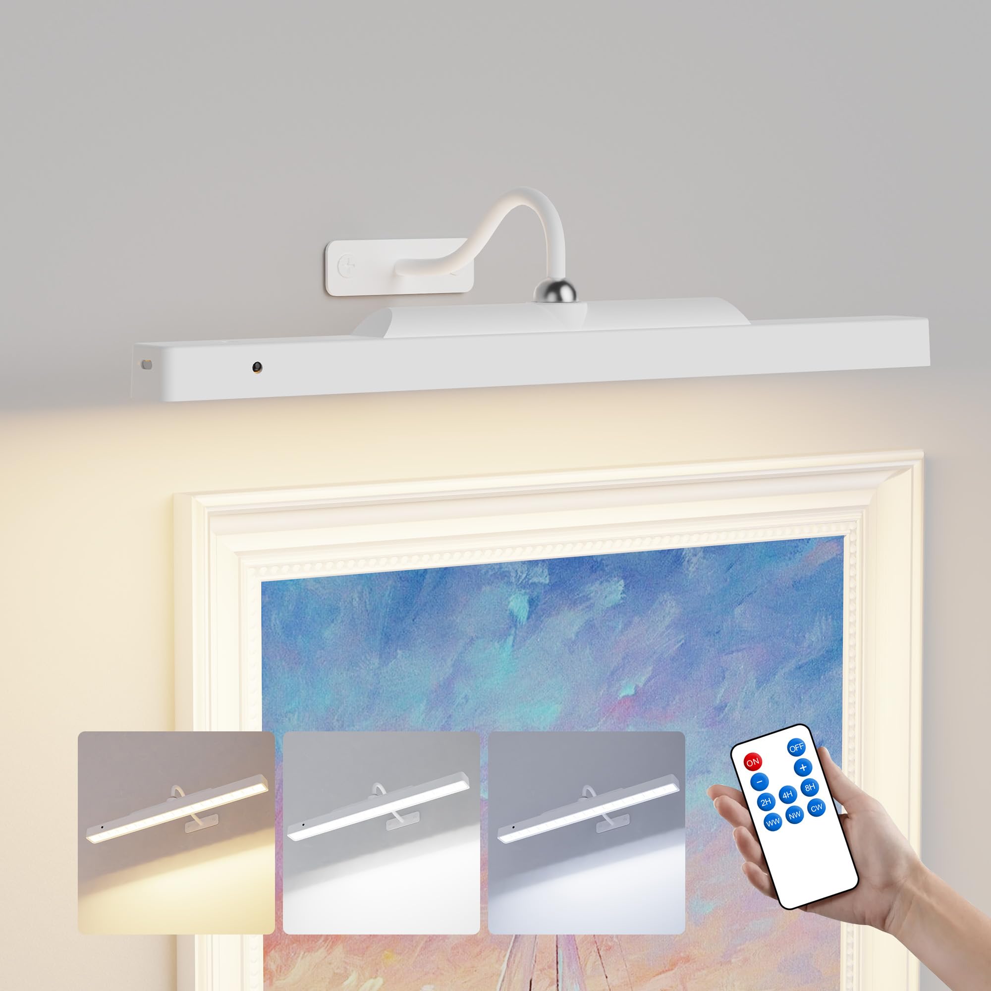 Craftersmark Rechargeable Picture Light - 3 Color Temperatures, Remote Control, Adjustable Angle, White, 1 Pack