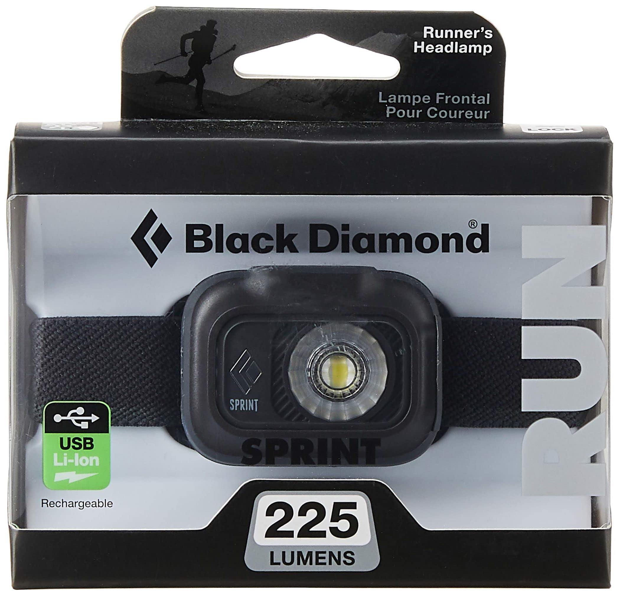 BLACK DIAMOND Sprint LED Headlamp 225 Lumen Rechargeable, Graphite, Compact, One Size, Model BD620653