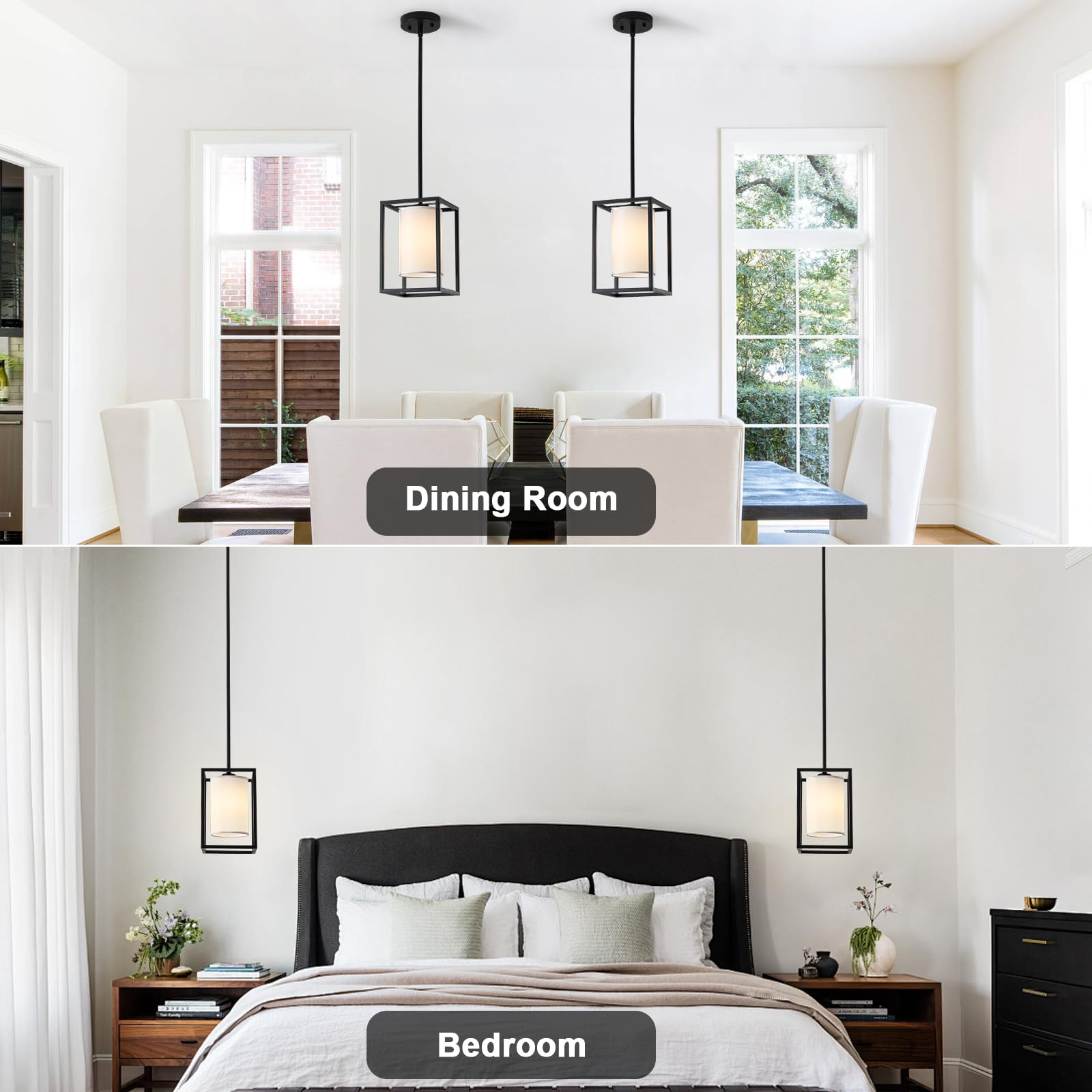 LWYTJO 2 Pack Black Pendant Lights Modern Lighting Fixtures Metal Ceiling Light for Kitchen, Dining Room, Foyer - Model BQ-ZJD00182