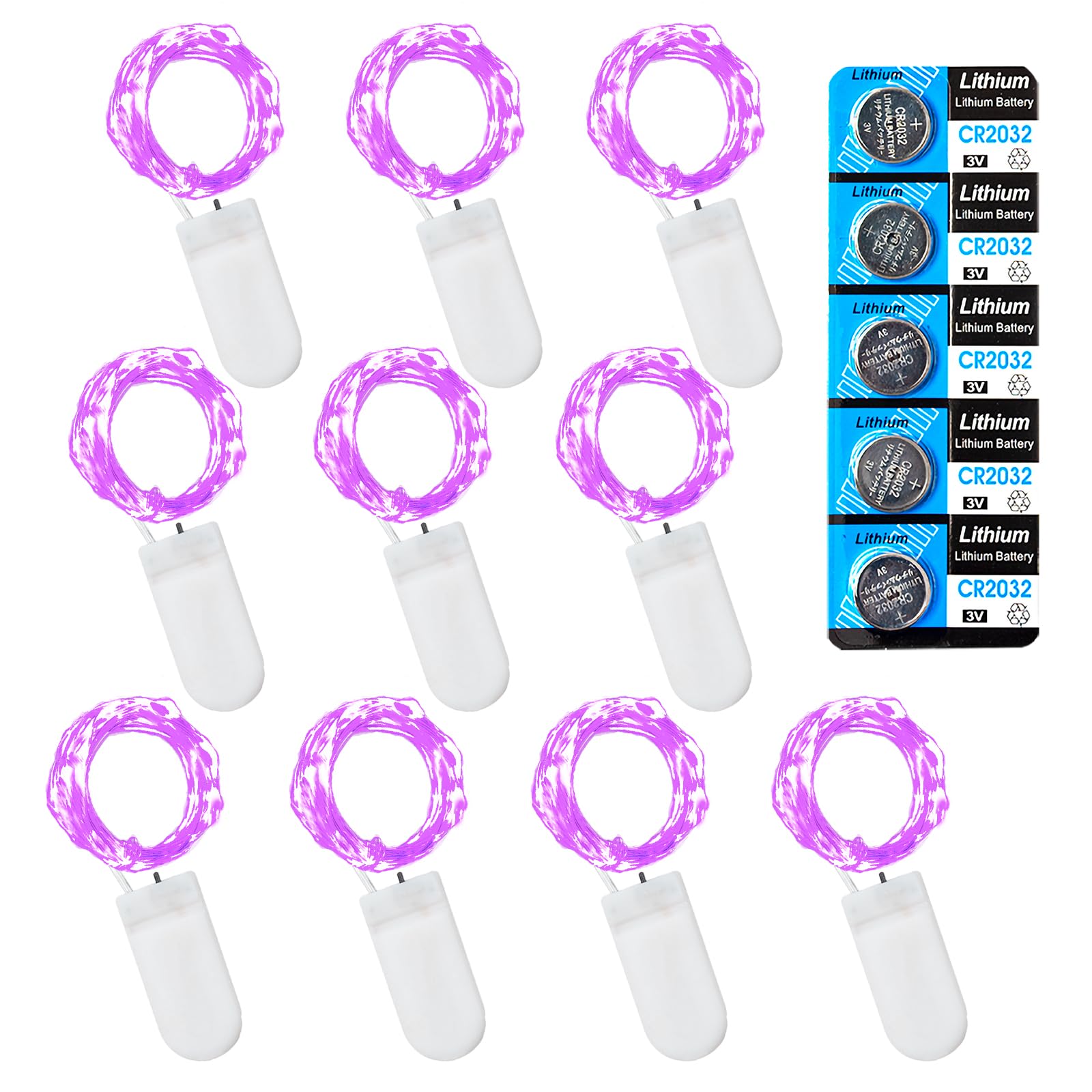 Etinga 10 Pack Fairy Lights Battery Operated String Lights, 10 Led On 3.3Ft Silvery Copper Wire,For Flowers Gift Box Wedding Party Christmas Decoration (Purple, 10 Pack)