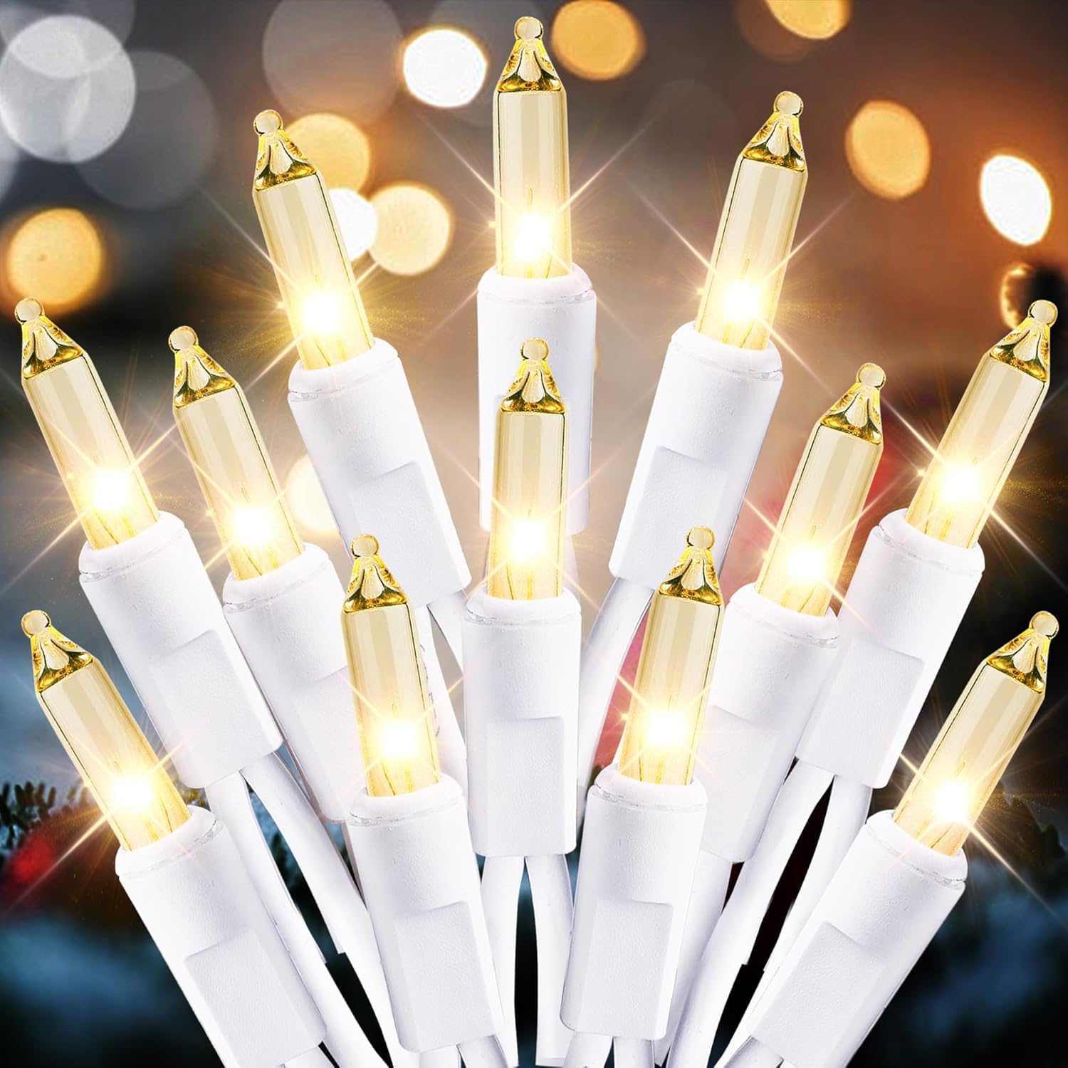 Dirnun Christmas Lights Clear White 100 Count Incandescent Light Ul Certified Connectable Christmas Tree Lights With White Wires For Indoor Outdoor Xmas  Wedding  Holiday  Party  Home Decorations