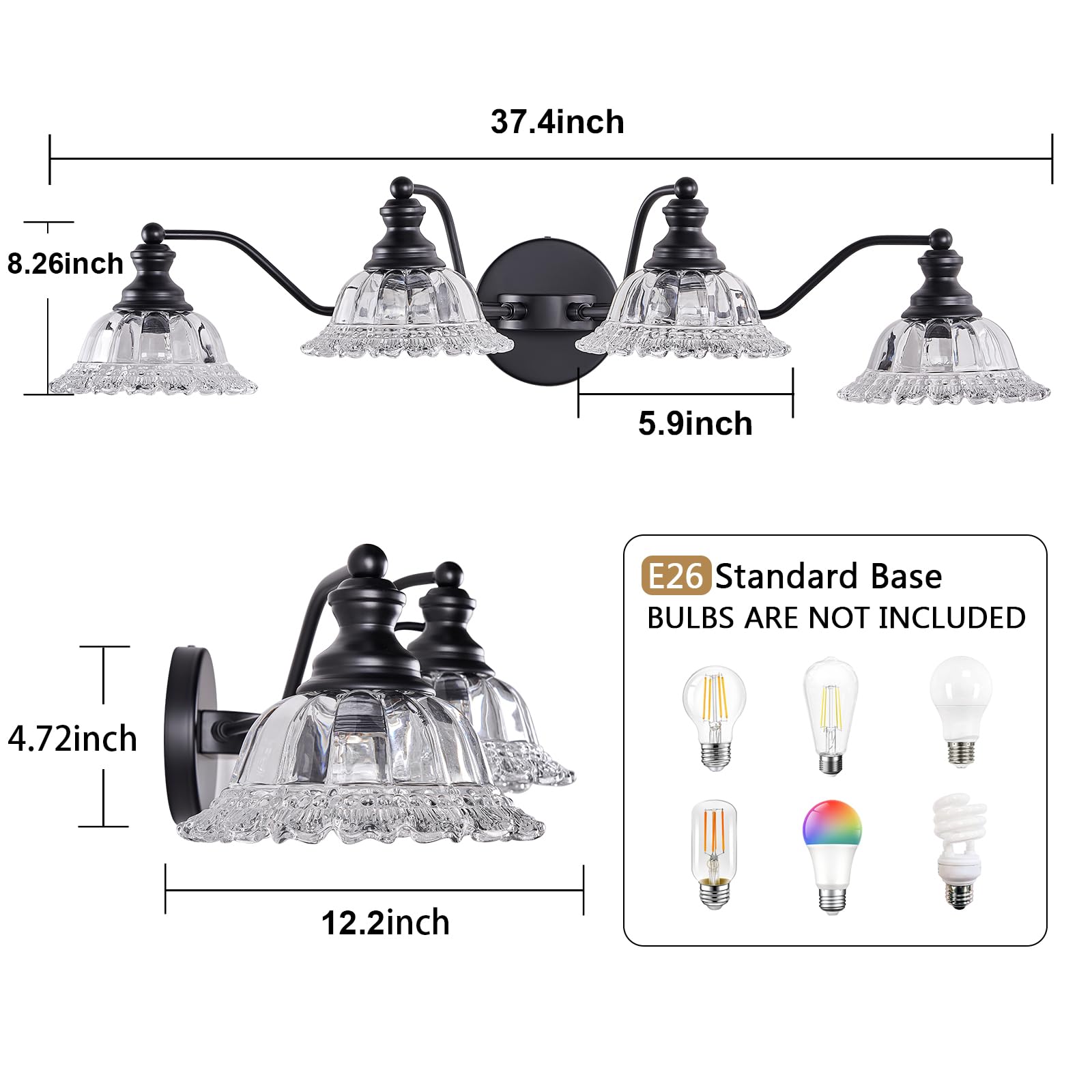 Xiedun 4 Light Bathroom Vanity Lighting Fixtures Black Vanity Light Fixture Vanity Lights For Bathroom