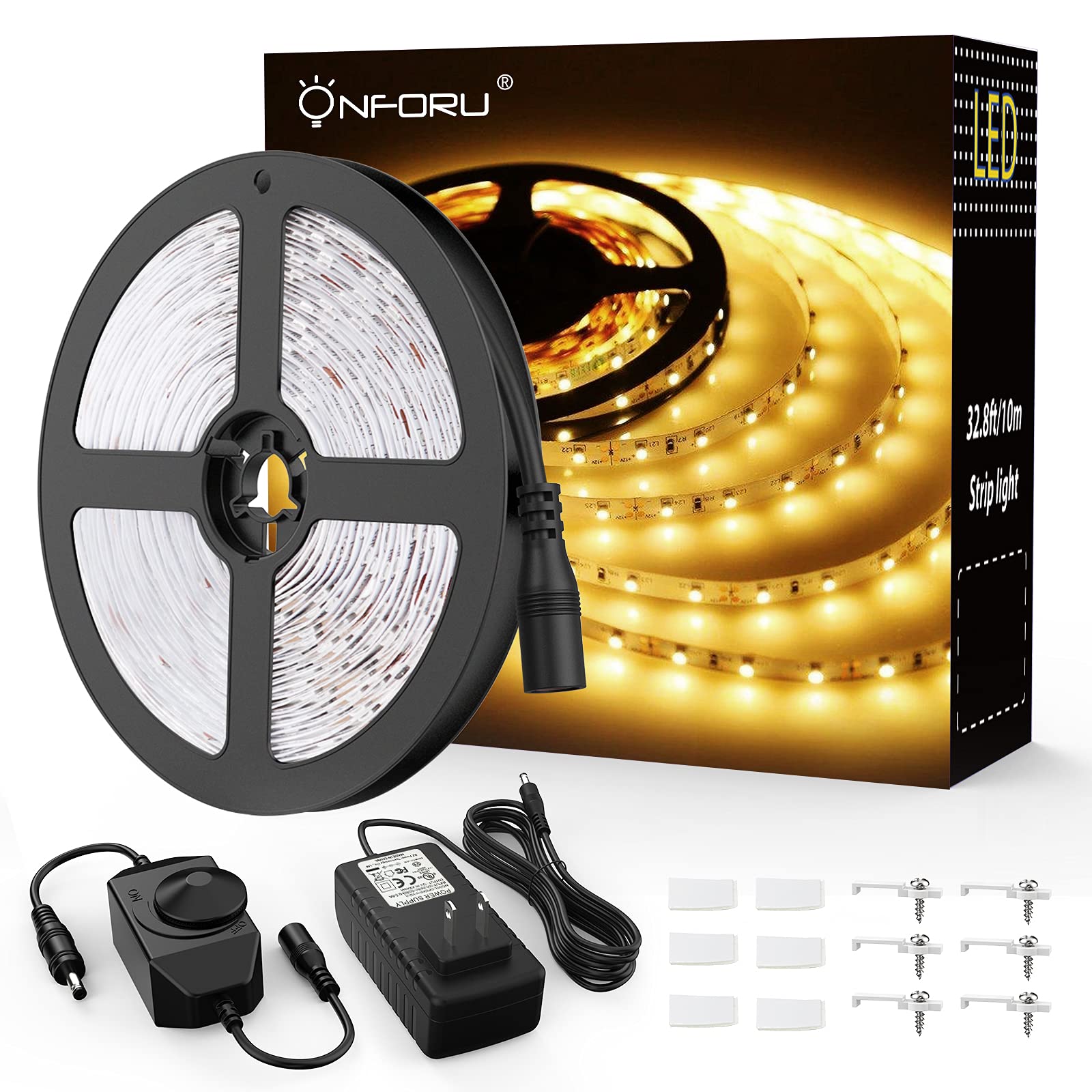 Onforu LED Strip Lights, Dimmable 32.8ft, 3000K Warm White, Flexible Plastic Rope Light, Model DT10
