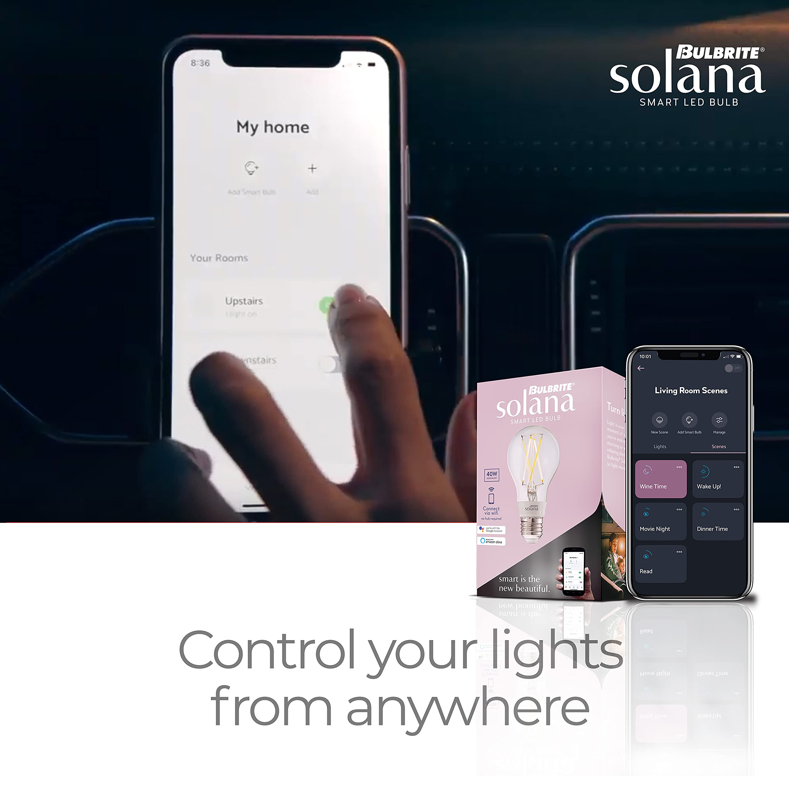 Bulbrite Solana 2-Pack G25 Wifi Connected Edison Filament Led Smart Light Bulb, Clear