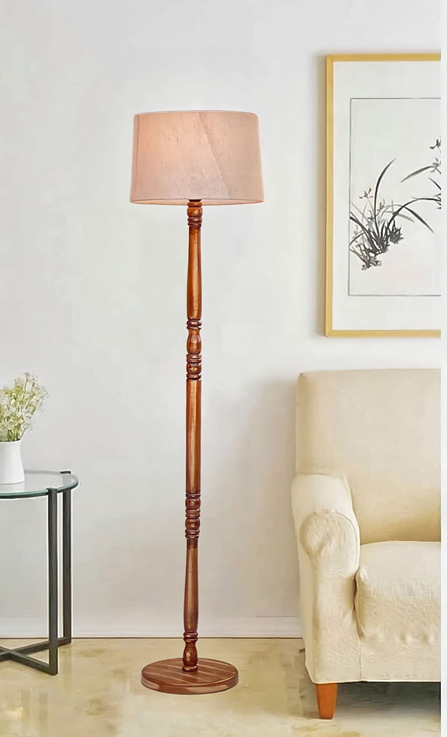 DARKROOM LIGHT Floor Lamp For Living And And Bedroom, Khadi Drum Designer Wooden Floor Lamp For Home Decor Floor Lamp (Khadi, Me