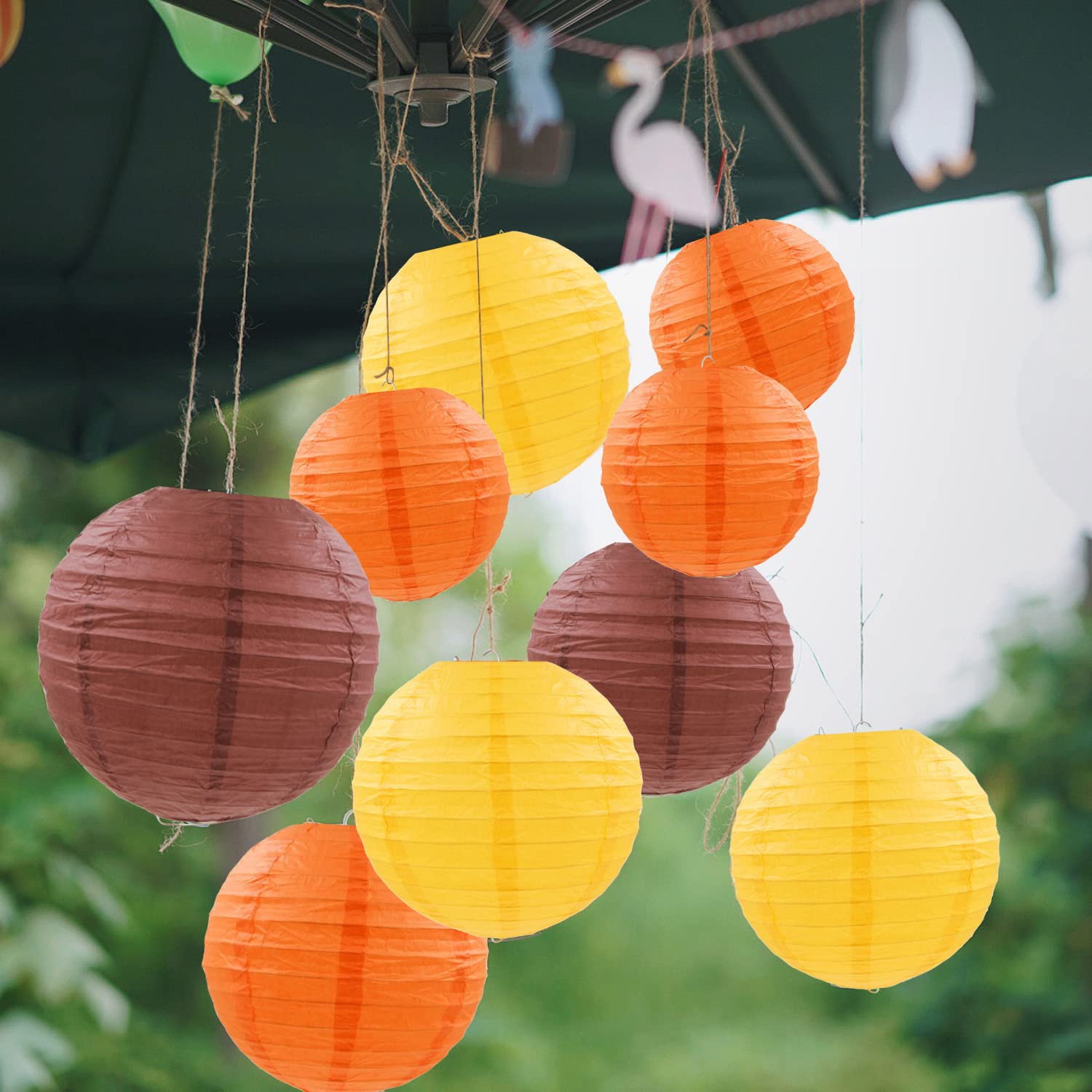 Pheila 12 Pcs Fall Paper Lanterns Thanksgiving Decorations Yellow Orange And Brown Paper Lanterns Autumn Decorative Round Hangin