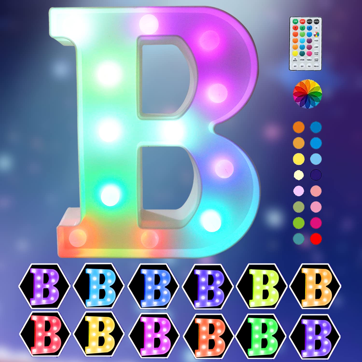 Oycbuzo Colorful Led Marquee Letter Lights, 18 Colors, Remote Timer, Ideal For Bedroom & Parties