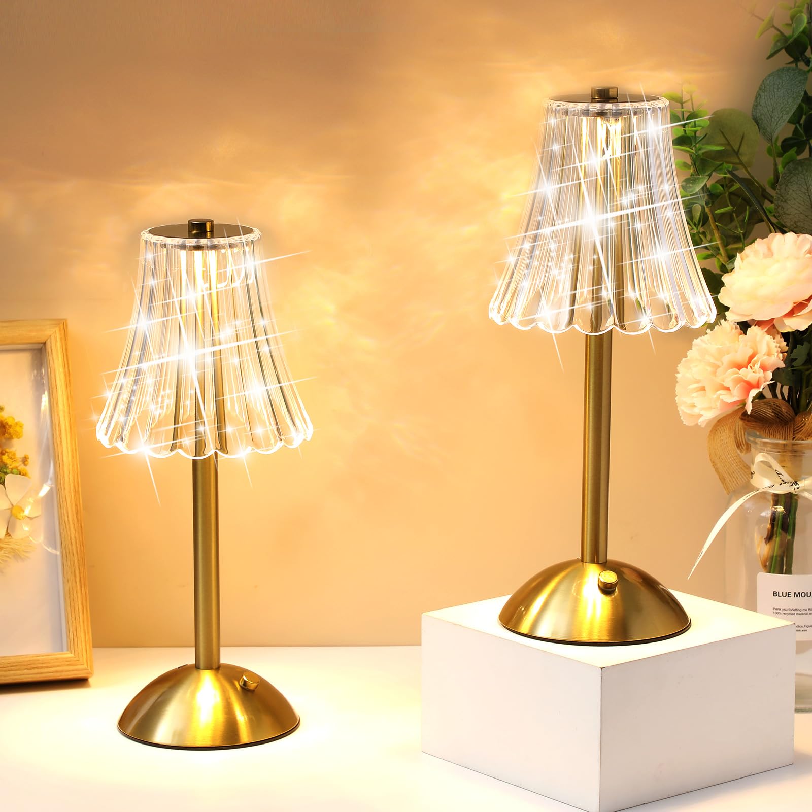 Liliful 20 Pcs Cordless Table Lamp Rechargeable Touch LED Small Gold Portable Battery Operated USB-c Desk Lamp 3 Color Dimmable 