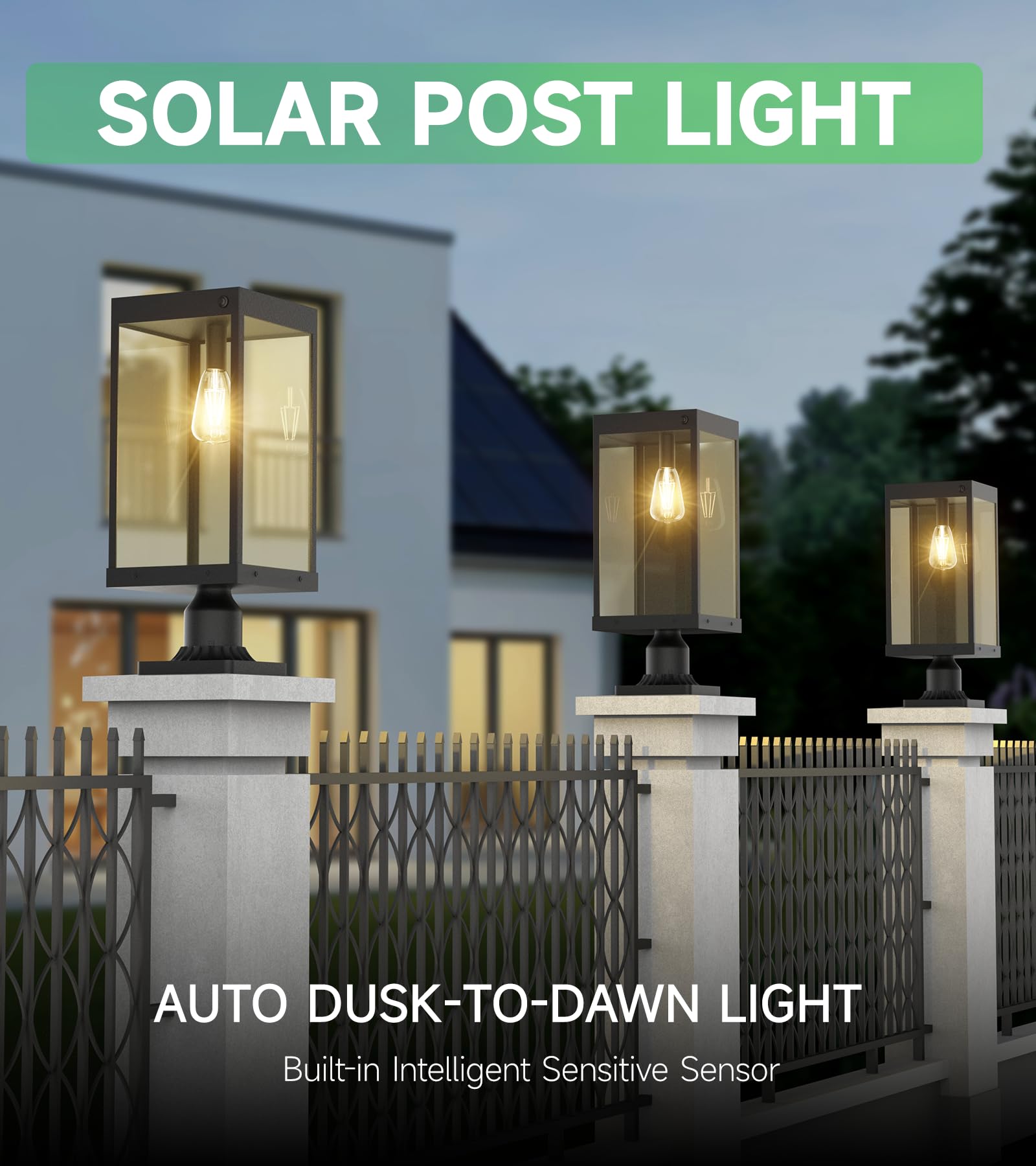 KAE KAQUR 20 Large Solar Post Lights with Pier Mount Base, Adjustable 3000K/4000K/6000K & Dusk-to-Dawn Sensor, Remote Control,