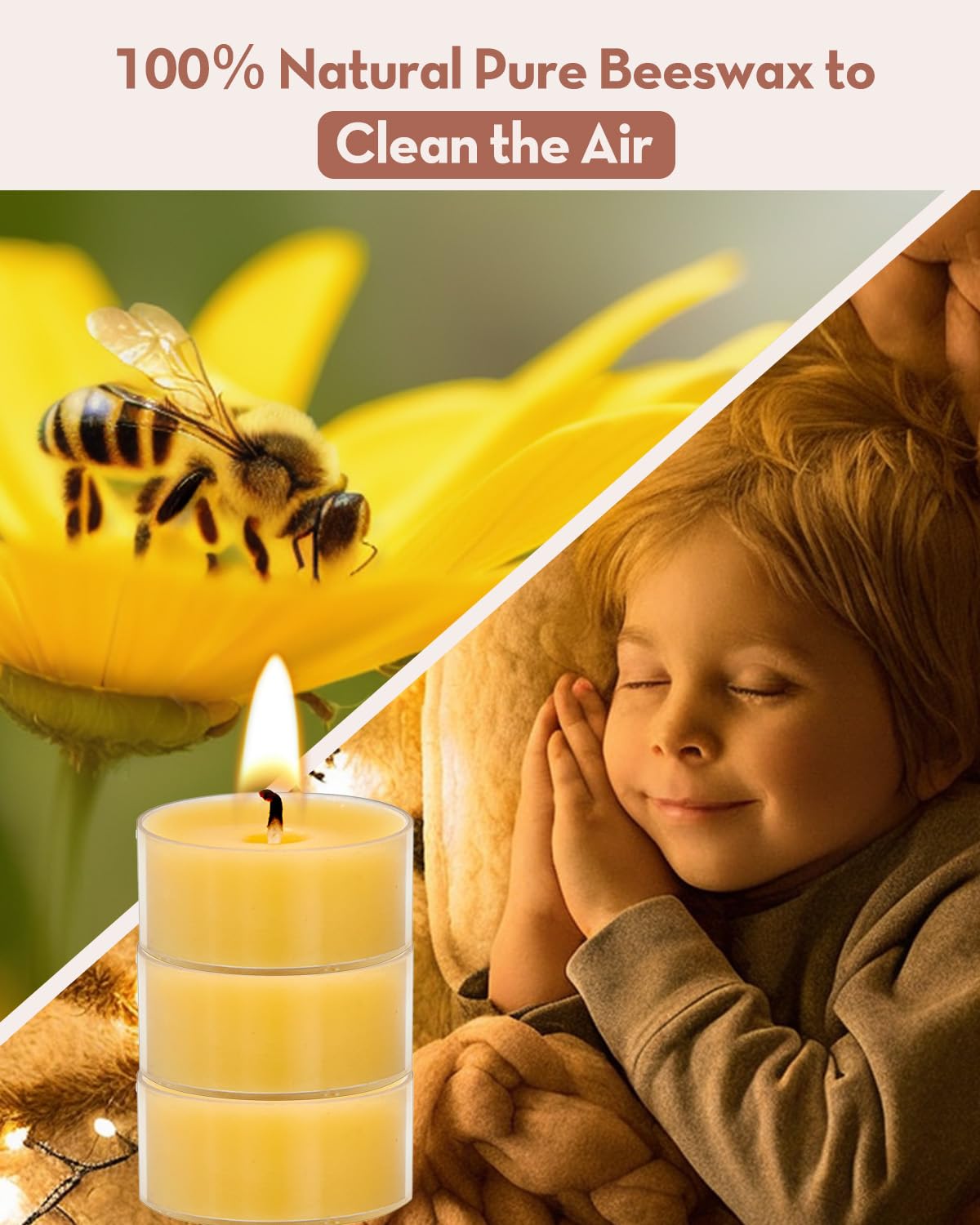 Ashlux Unscented Beeswax Tealight Candles 30 Pack, 4 Hours Long Burning Handmade Yellow Tea Lights Candles, Clear Cup Smokeless Beeswax Candles For Wedding, Party, Centerpiece & Christmas