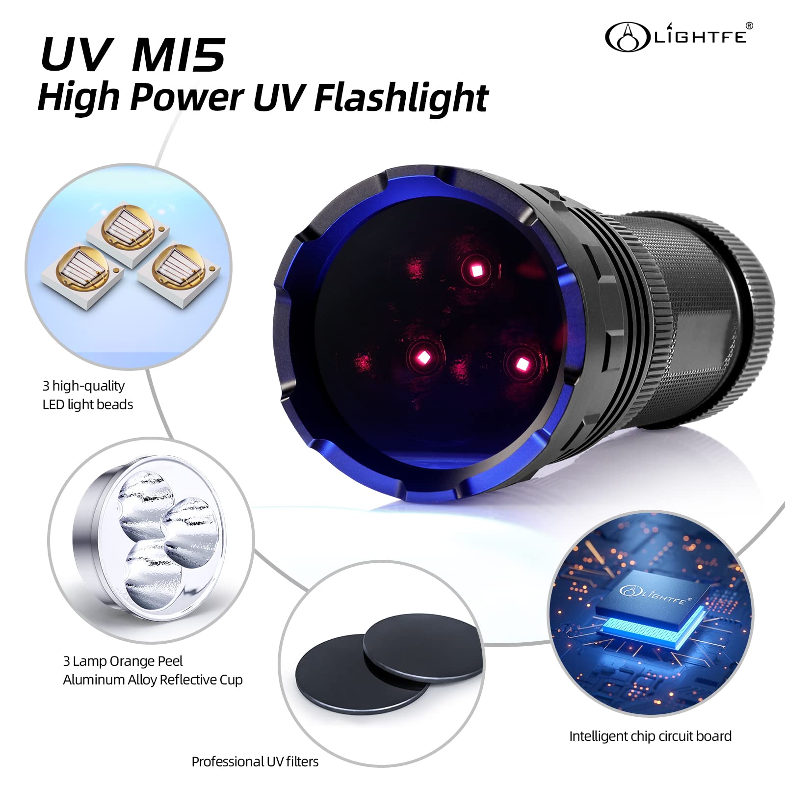 Lightfe 20000Mw 365Nm Uv Light Flashlight With Filter Lens For Medical And Chemical Use