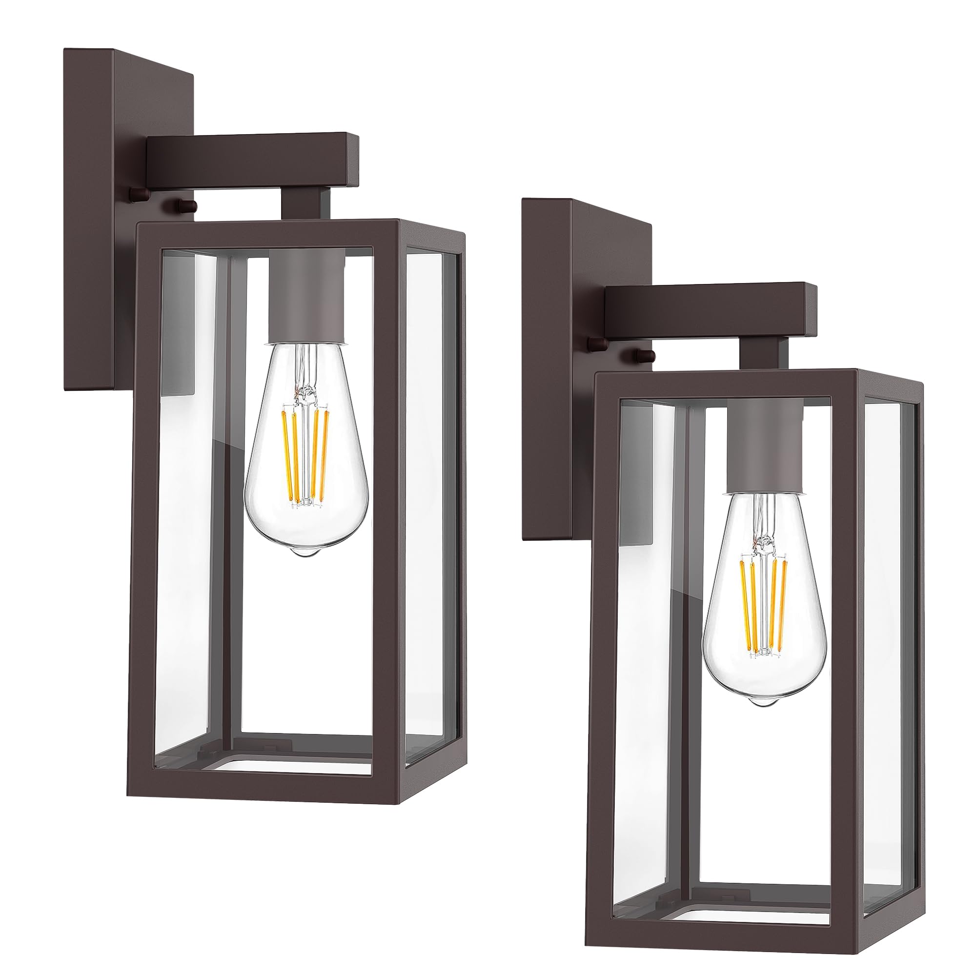 MAXvolador Outdoor Wall Sconce  Exterior Waterproof Wall Lantern Light Fixture  Dark Chocolate Porch Light Glass  Anti-Rust E26 Patio Lighting  2 Pack