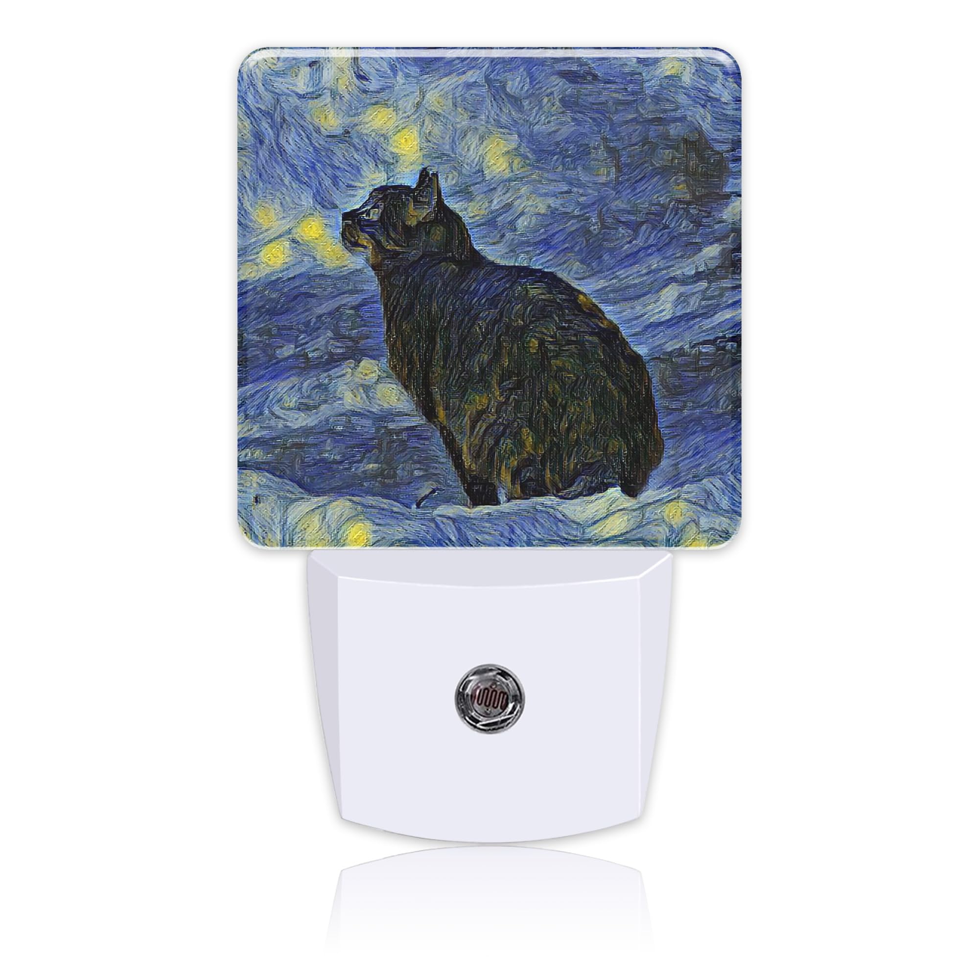 Uiaoiais Plug in Night Lights Starry Sky Black cat Painting Nightlight Plug Into Wall Dusk to Dawn Sensor LED Night Light for Ki