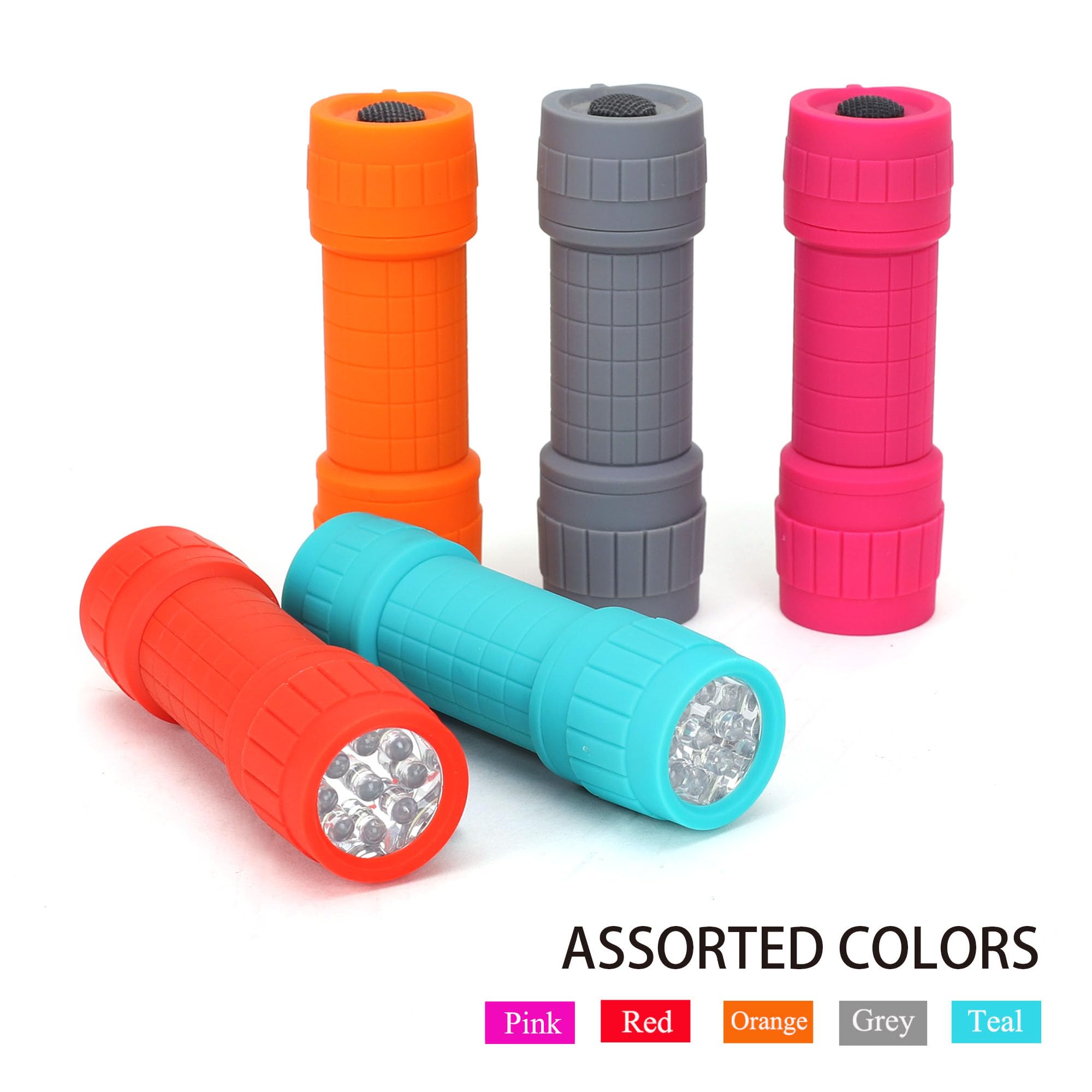 FASTPRO 9-LED Mini Flashlight Set, 10-Pack with AAA Batteries, Assorted Colors
