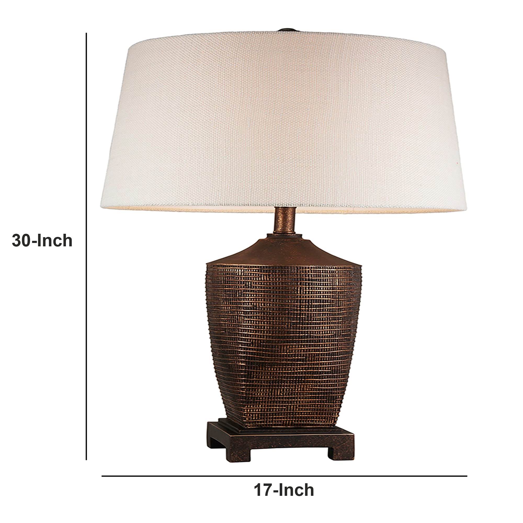 Benzara Table Lamp - Polyresin Urn Shape Base, Brown, Model BM240304, Metal & Fabric