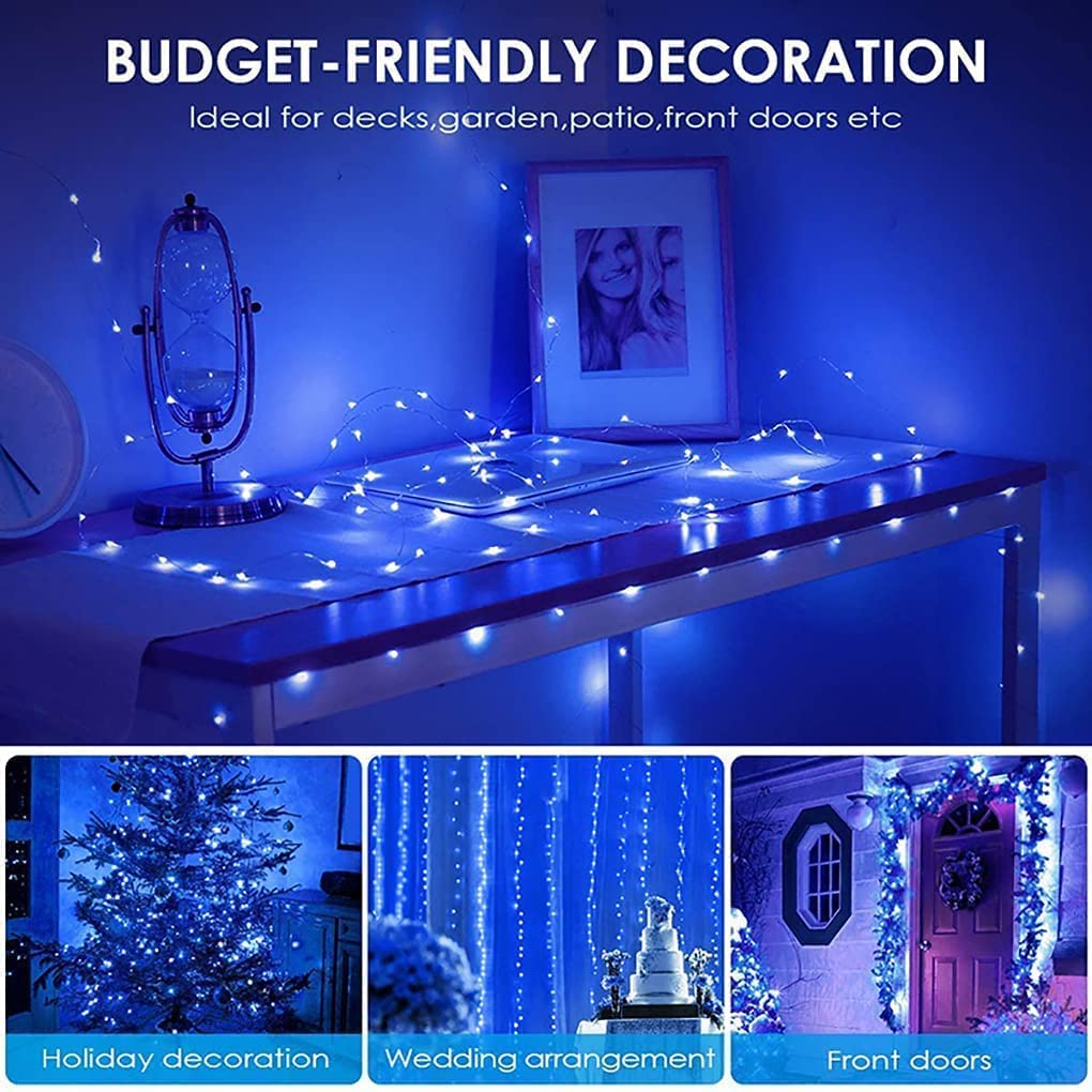 Dolucky 72FT 200 LED Blue Solar Outdoor String Lights, 8 Modes Solar Powered Waterproof Fairy Lights, Solar Copper Wire Lights f