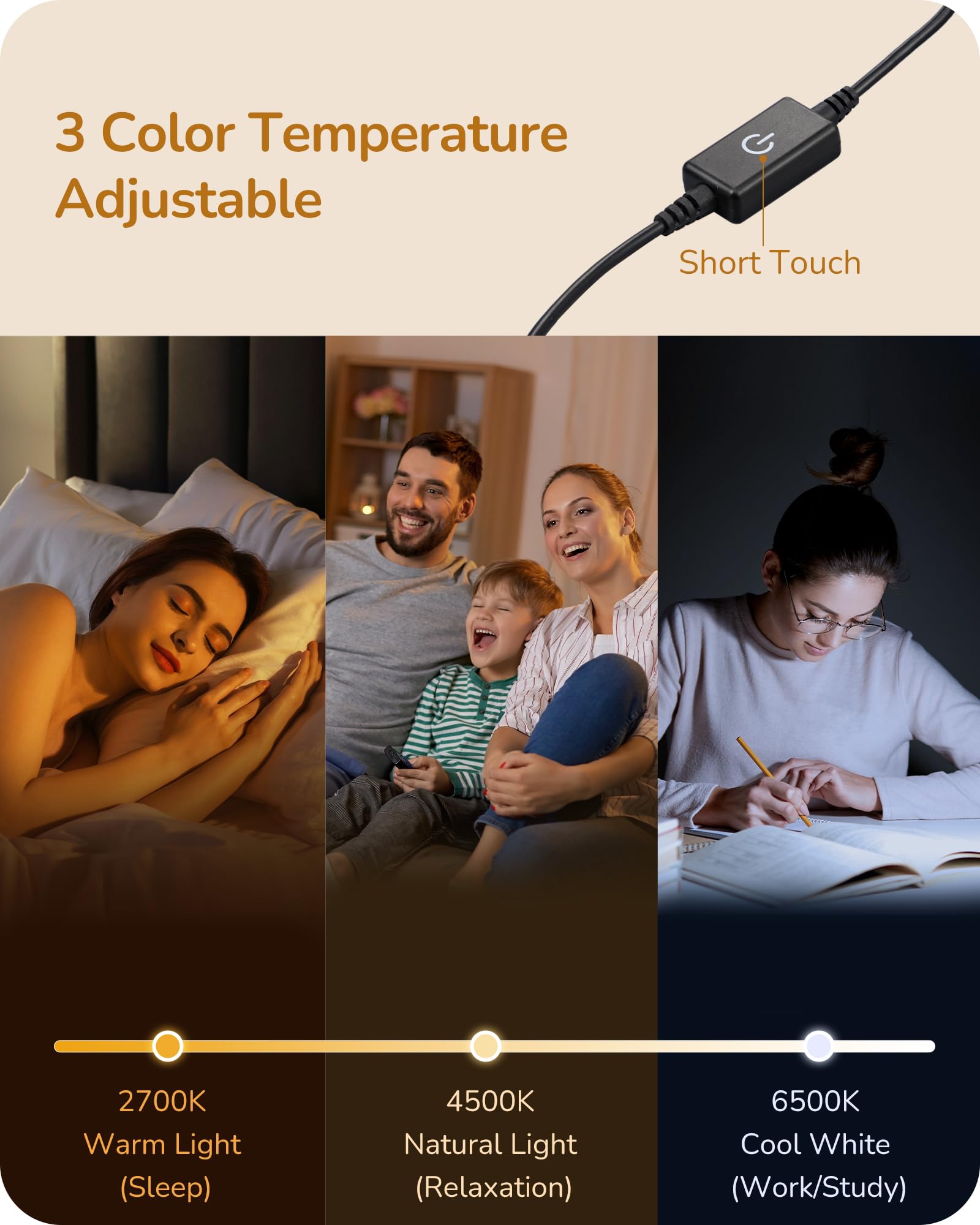 Edishine Upgraded Led Table Lamp, Dimmable Bedside Lamp, 3 Color Temperature, Power Cord Touch Switch Desk Lamp, Minimal Nightst