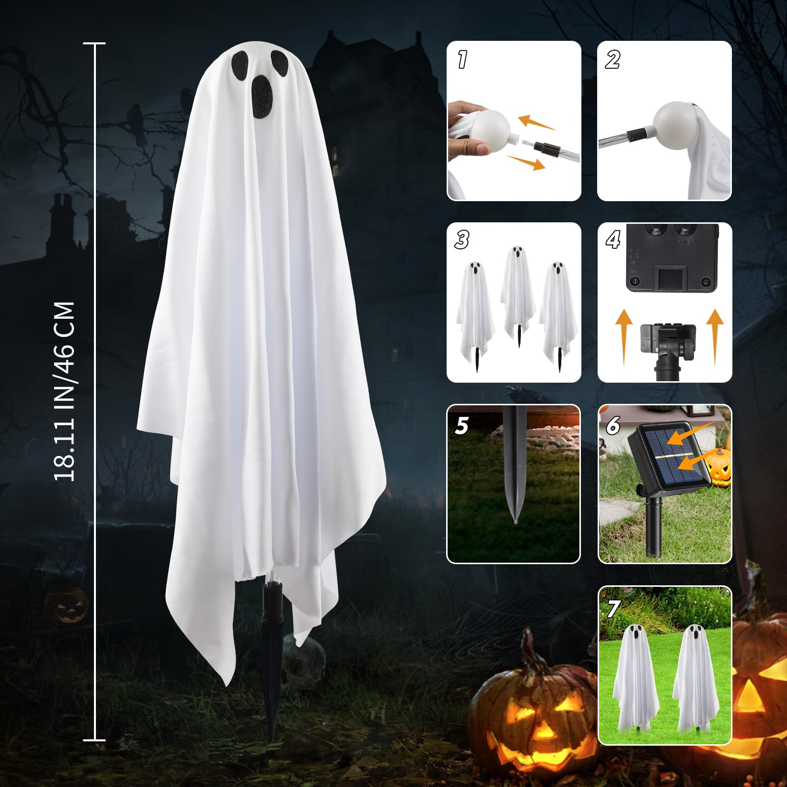 Betrihyes Halloween Decorations Solar Garden Lights Outdoor,6Packs Halloween Ghost Decorations Lights With Scary Party Gifts Decor,Solar Scary Ghost Path Lights For Halloween Party Decor Cold White