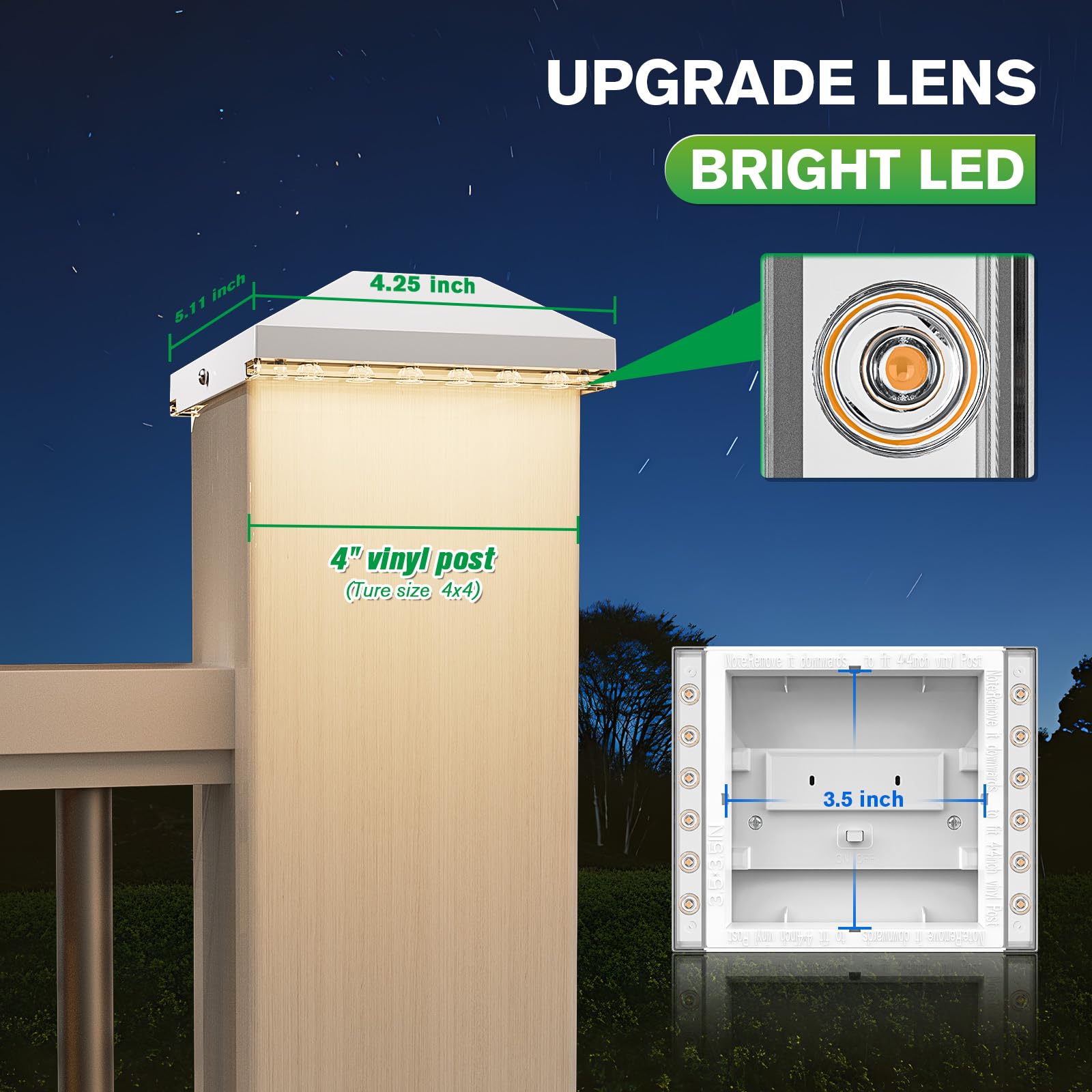 JOFIOS Solar Post Cap Lights 12-Pack, Waterproof White for 4x4 Wooden/Vinyl Posts, Warm White Outdoor Deck Fence Lighting