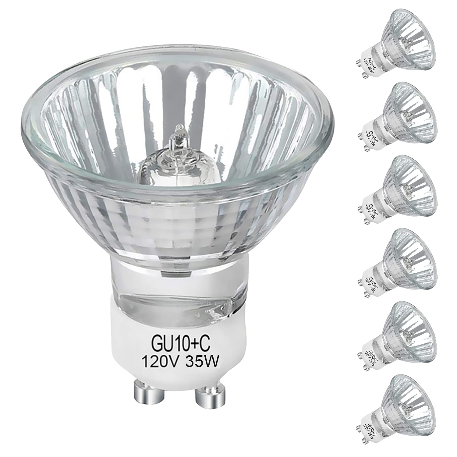 Lacnooe Gu10 Halogen 35W Bulbs, 6 Pack Gu10+C 120V 35W Halogen Light Bulbs With Long Lasting Lifespan, Dimmable Mr16 Gu10 Light 