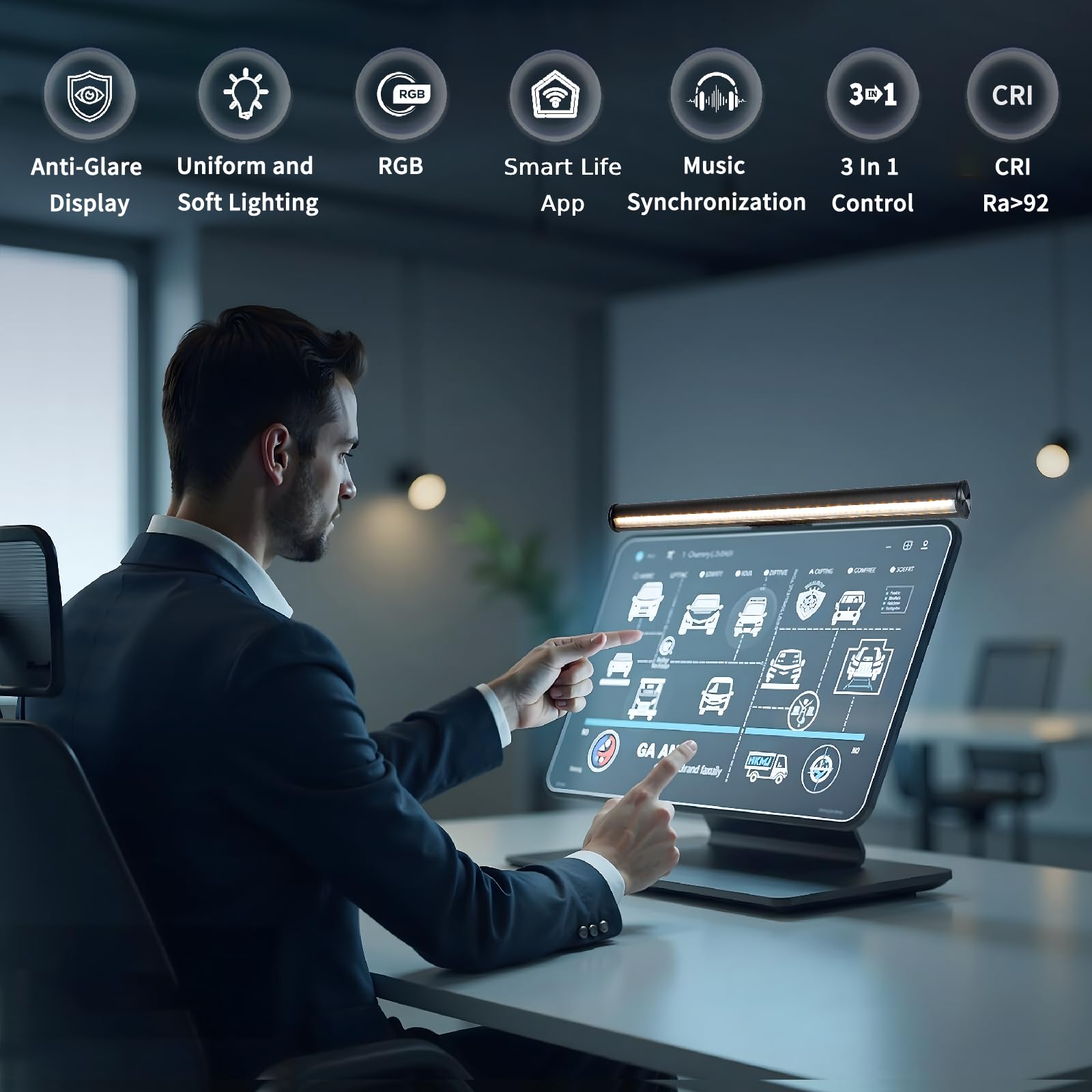 Hive Vibes Monitor Light Bar, RGB Backlight, Wireless Remote, Stepless Dimming, 17 inch, Black, Model MLB-001