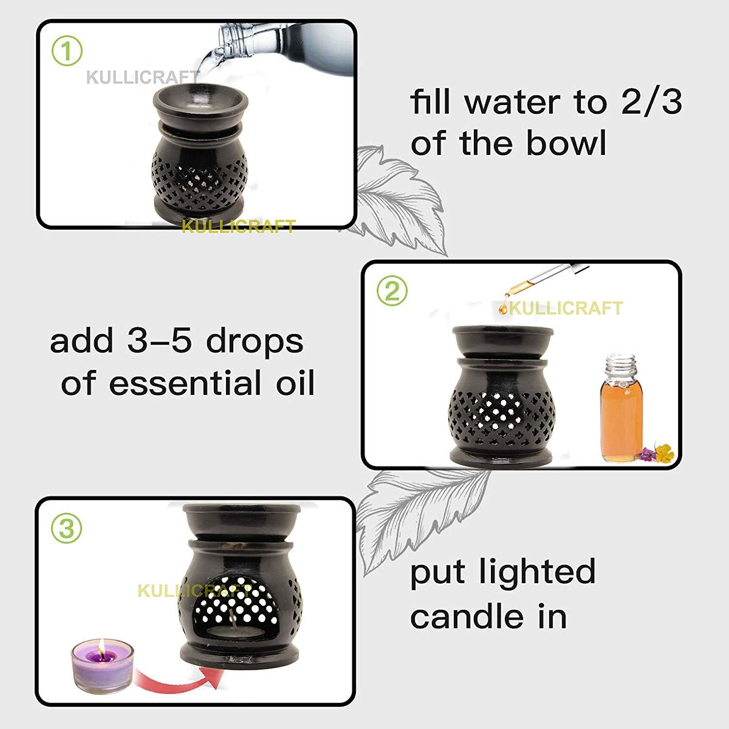 KC KULLICRAFT Handcrafted Soapstone Elephant Carving Aroma Burner,Oil Diffuser with 1 Tea Light Candle Set of 2