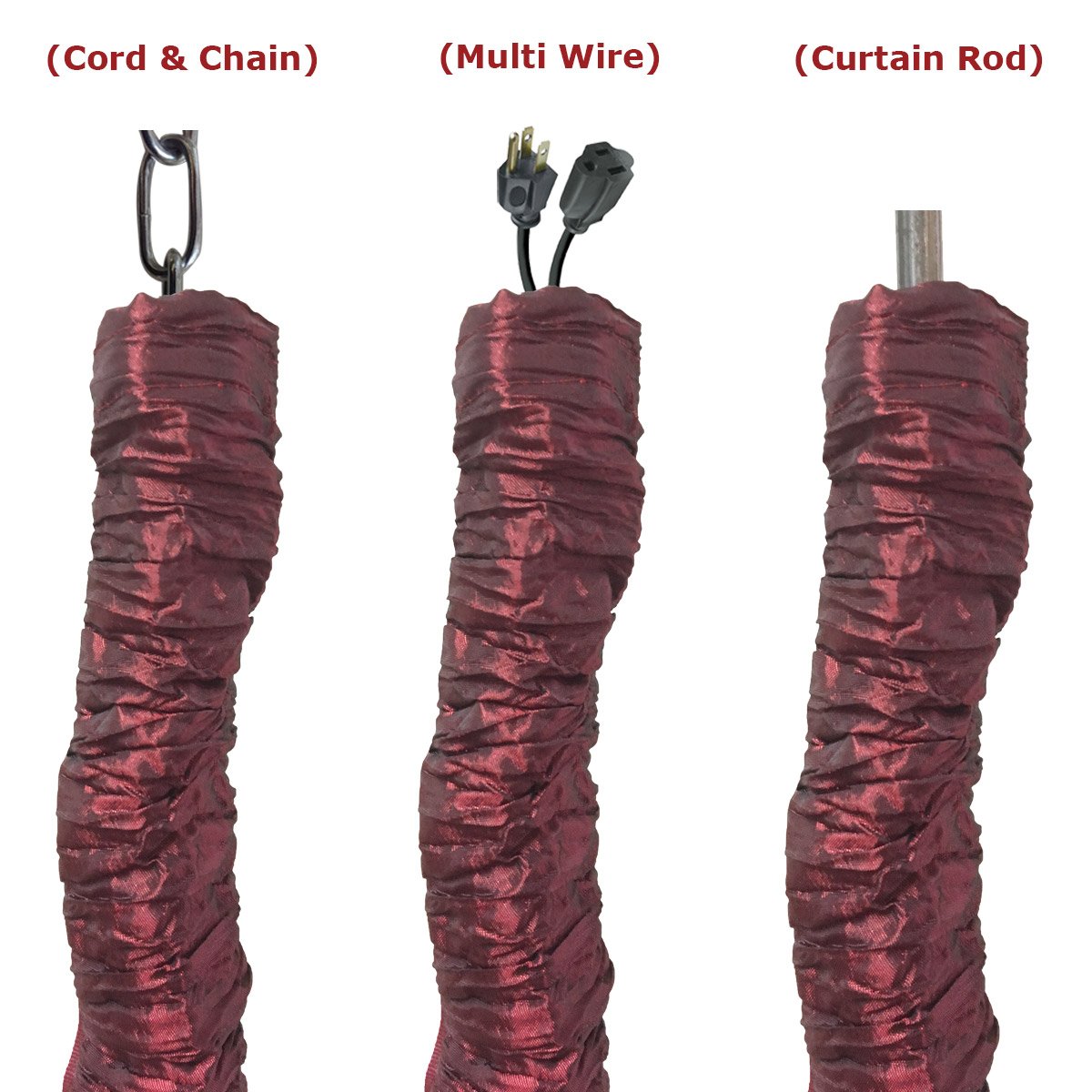 Royal Designs, Inc. Cc-7-Ma Maroon Cord & Chain Cover- 4 Feet- Silk-Type Fabric Touch Fastener - Use For Chandelier Lighting Wir