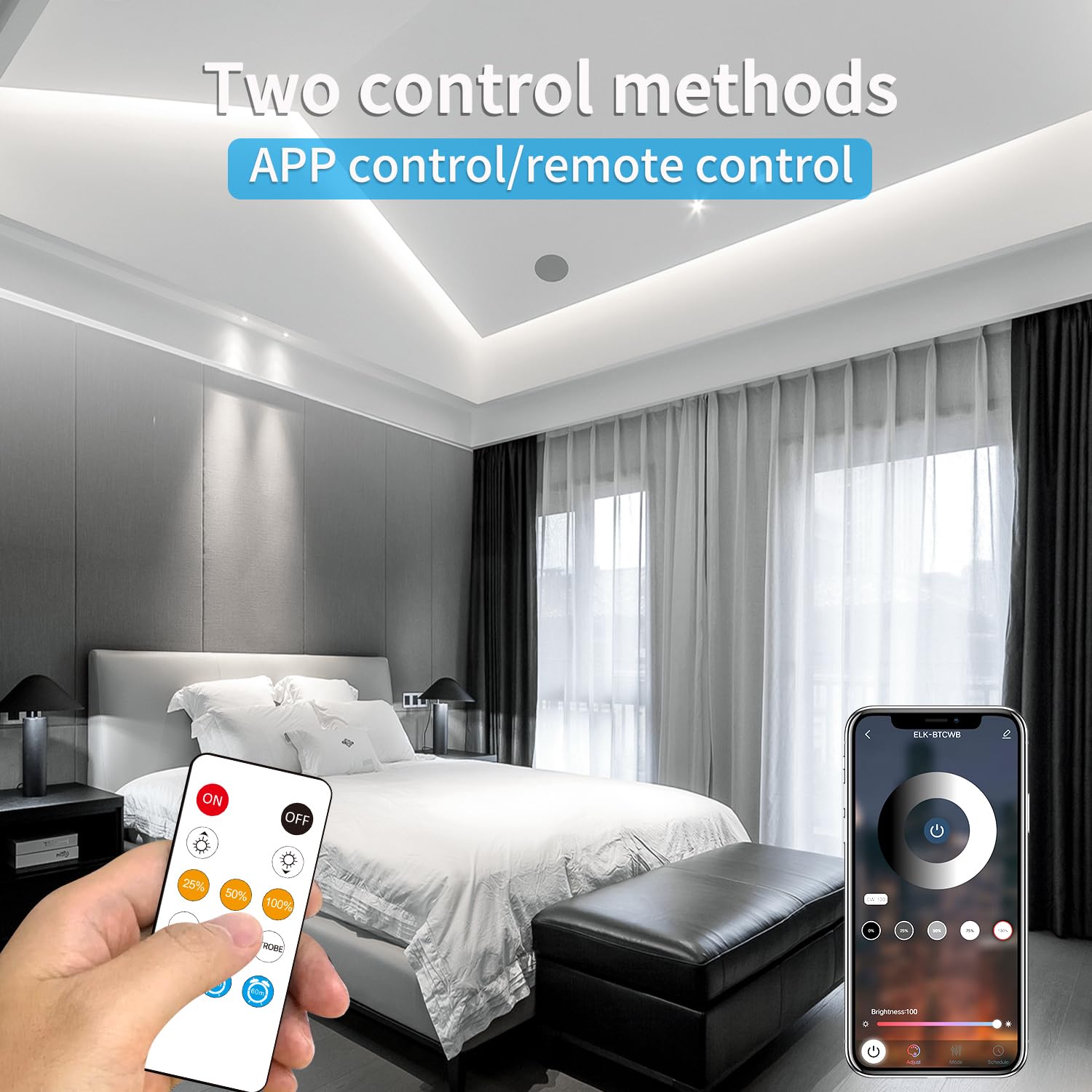 Yeewhale 50Ft Cob Led Strip Lights Dc 24V Dimmable 6000K White Flexible Led Tape Light For Bedroom, With Remote And App Control Led Tape Lights Cri90+,For Diy Home Decoration