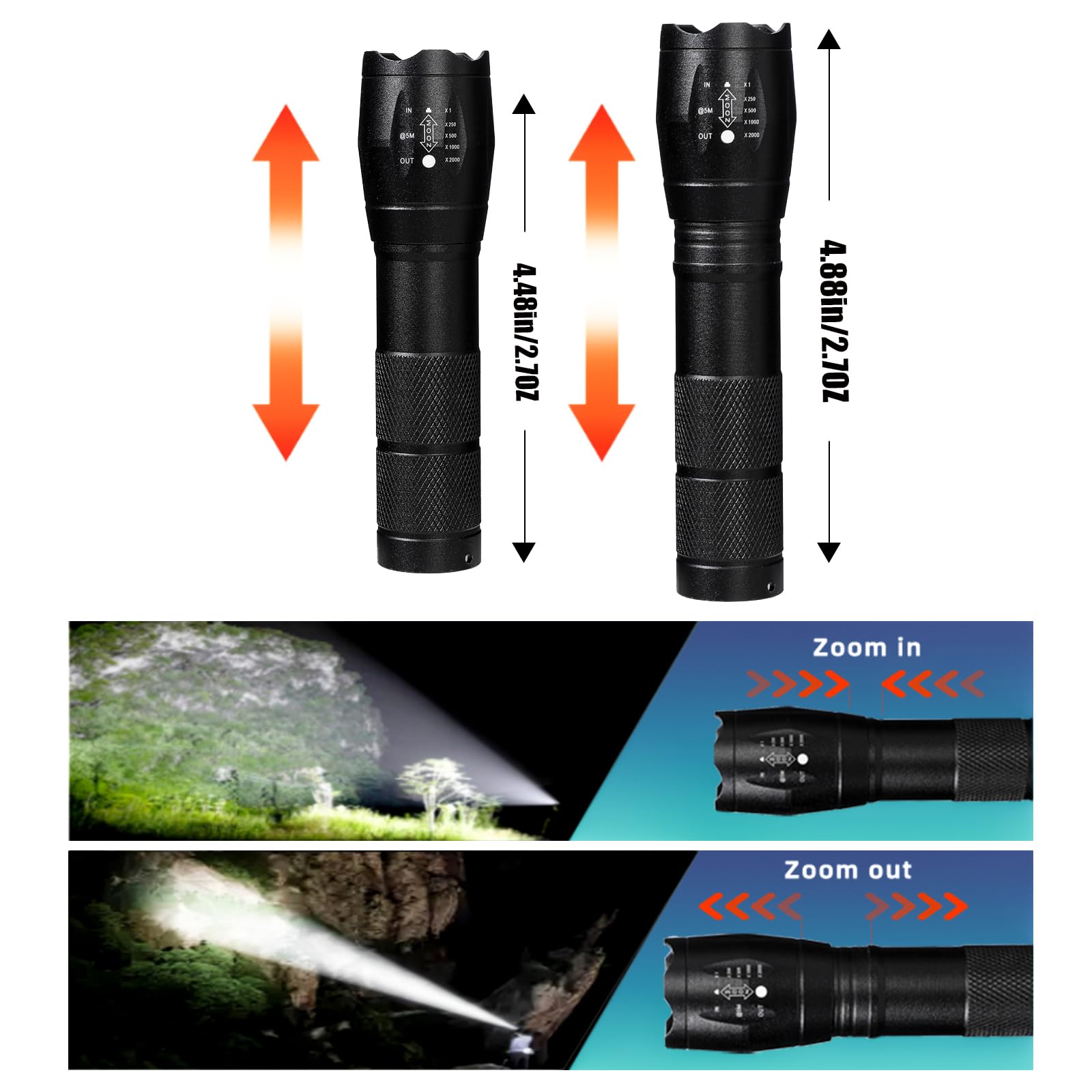 Hilngav 6 Pack LED Rechargeable Flashlights, Super Bright Mini Camping Lights, USB C Charging, Style 5, Model s001-16