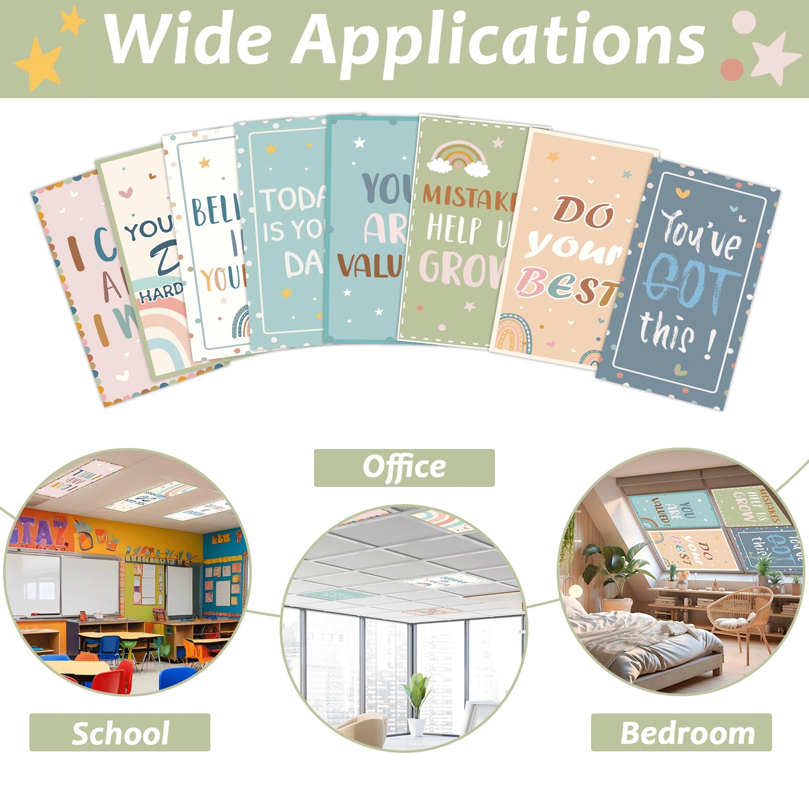 Wiooffen Fluorescent Light Covers 8 Pcs Magnetic Filters 4 x 2 Feet Boho Rainbow Model YM0839