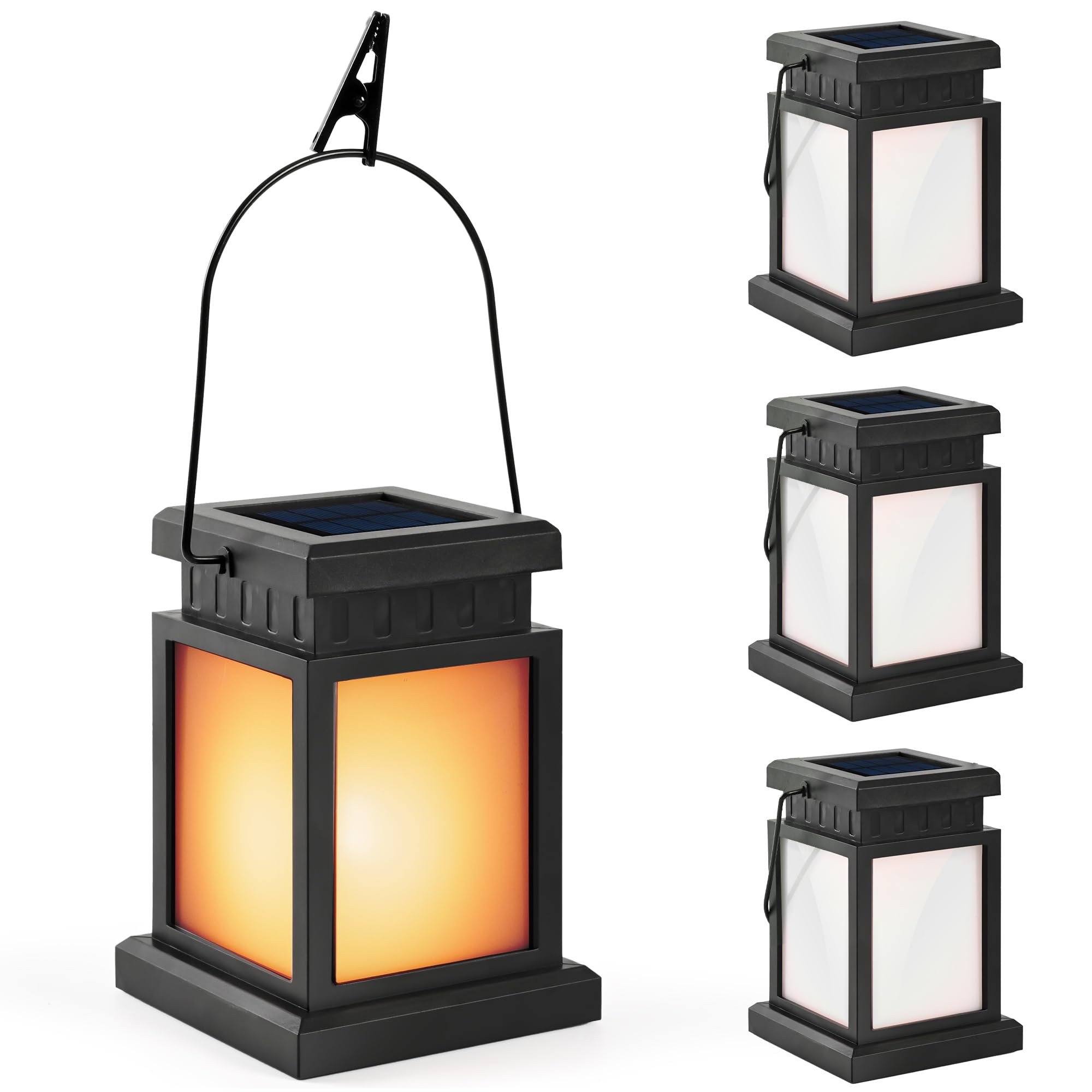 GIGALUMI Solar Lanterns Outdoor Waterproof, 4 Pack Hanging Solar Lanterns for Outside, Flame Effect Outdoor Lights for Pathway, 