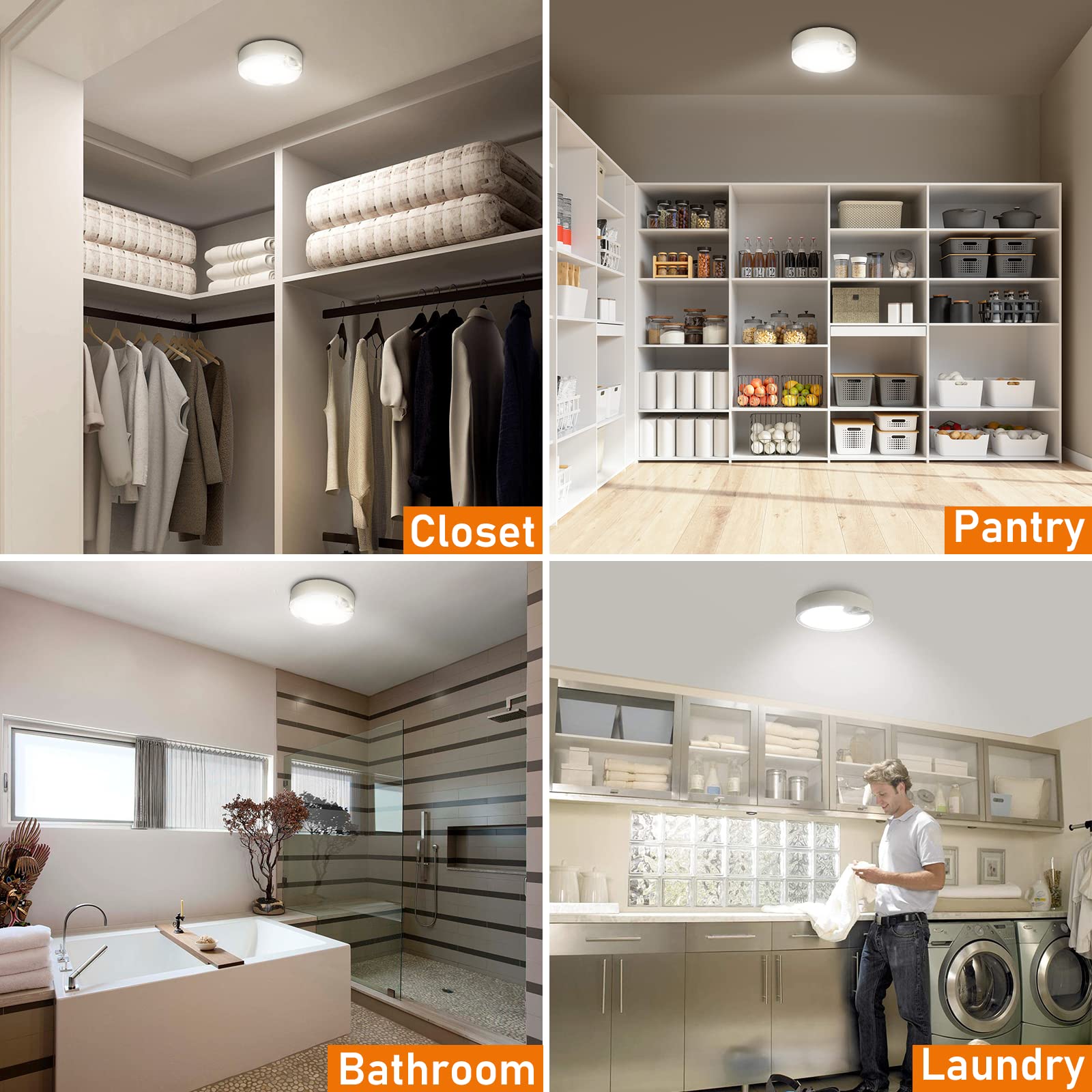 TOOWELL Motion Sensor Ceiling Light Battery Operated Indoor/Outdoor LED Ceiling Lights for Closet Hallway Pantry Laundry Stairs