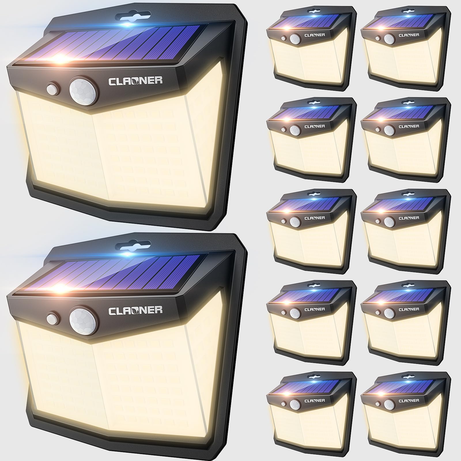 Claoner Solar Lights Outdoor, [128 Led/12 Packs] Motion Sensor Lights 3 Working Modes For Outdoor With 270 Wide Angle Wireless I