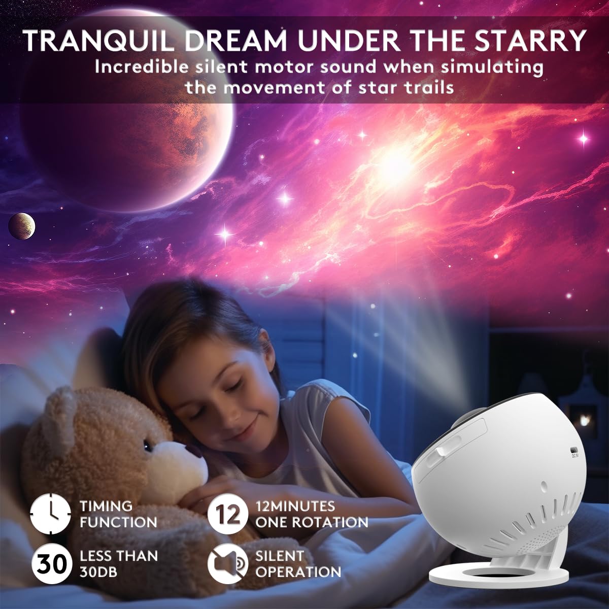 SIXDEFLY Galaxy Projector 13-in-1, 360° Rotating Star Light, White, Model SIX-XKTYD-BAI